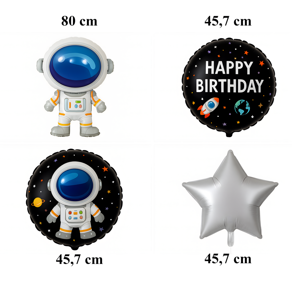 Set of Foil Balloons for Birthday Space Astronaut Stars 5 pcs