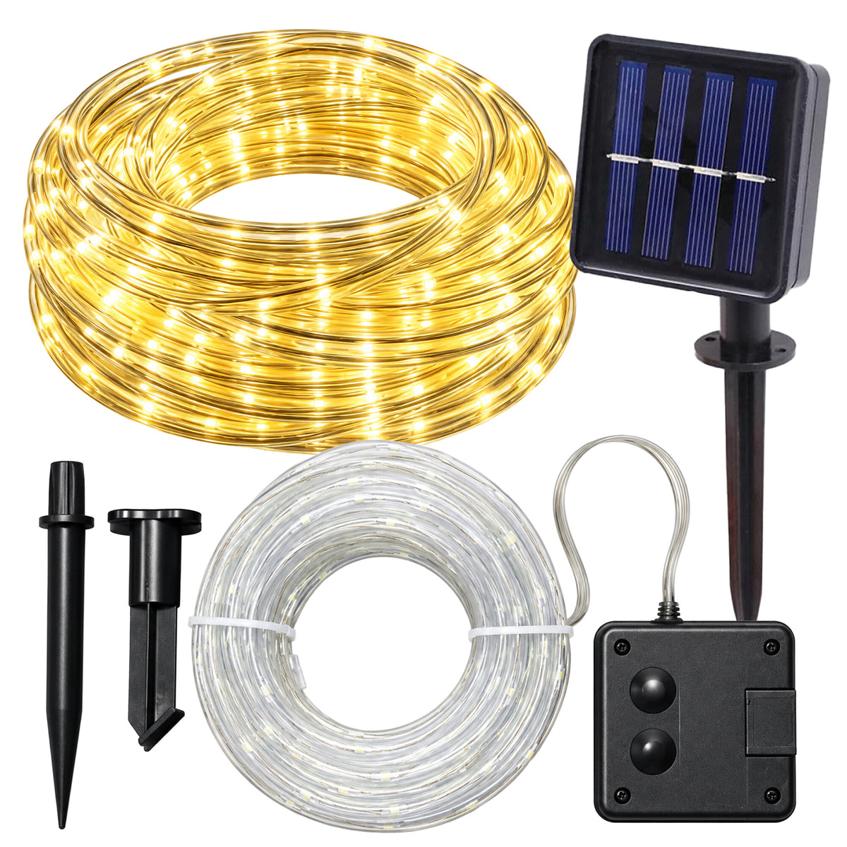 Päikeseenergial töötav soe valge LED-valguskett 12 m 8 režiimi RC-K-2873