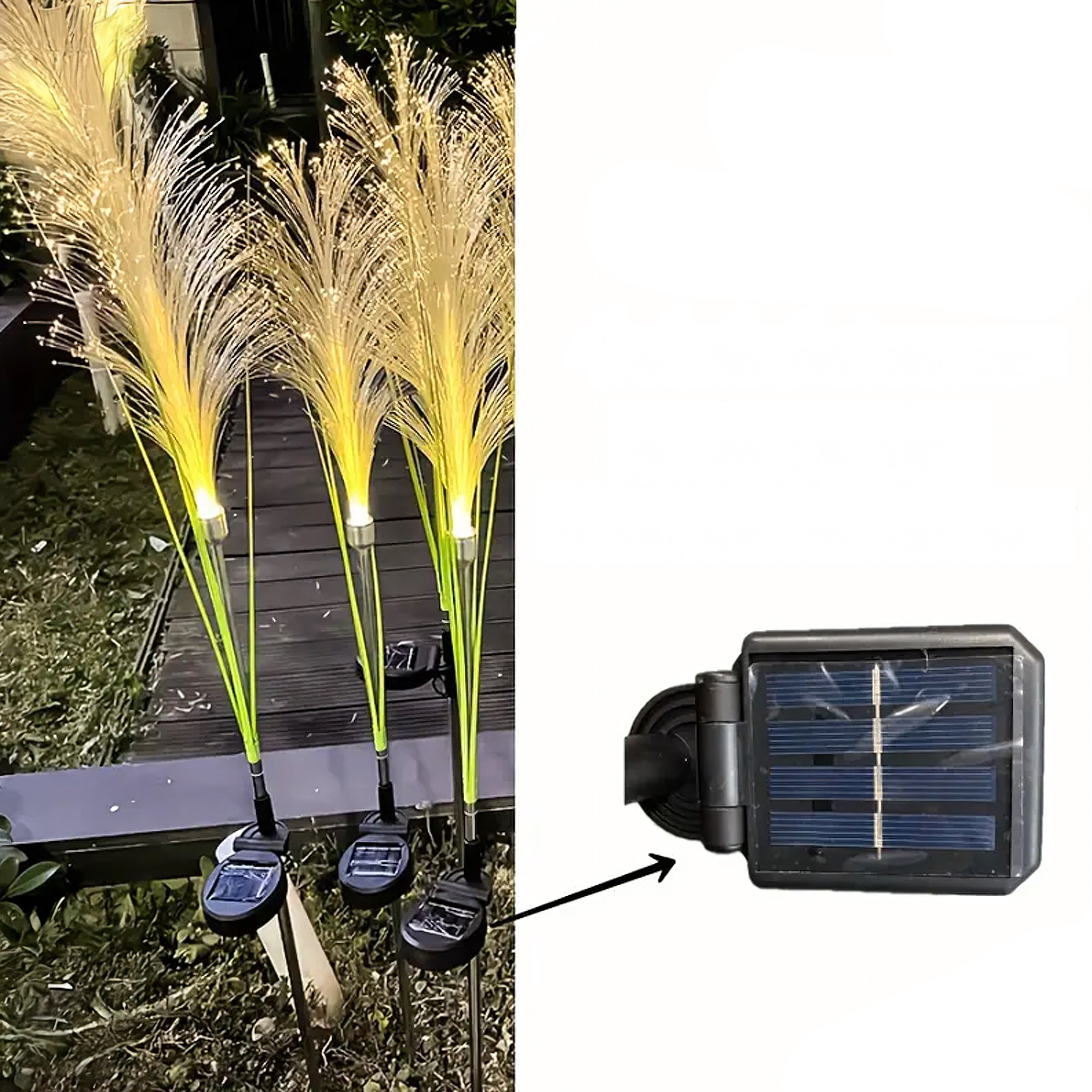 2x päikesepatareiga aiavalgusti dekoratiivse kõrrelise piigiga ja LED-paneeliga 85cm