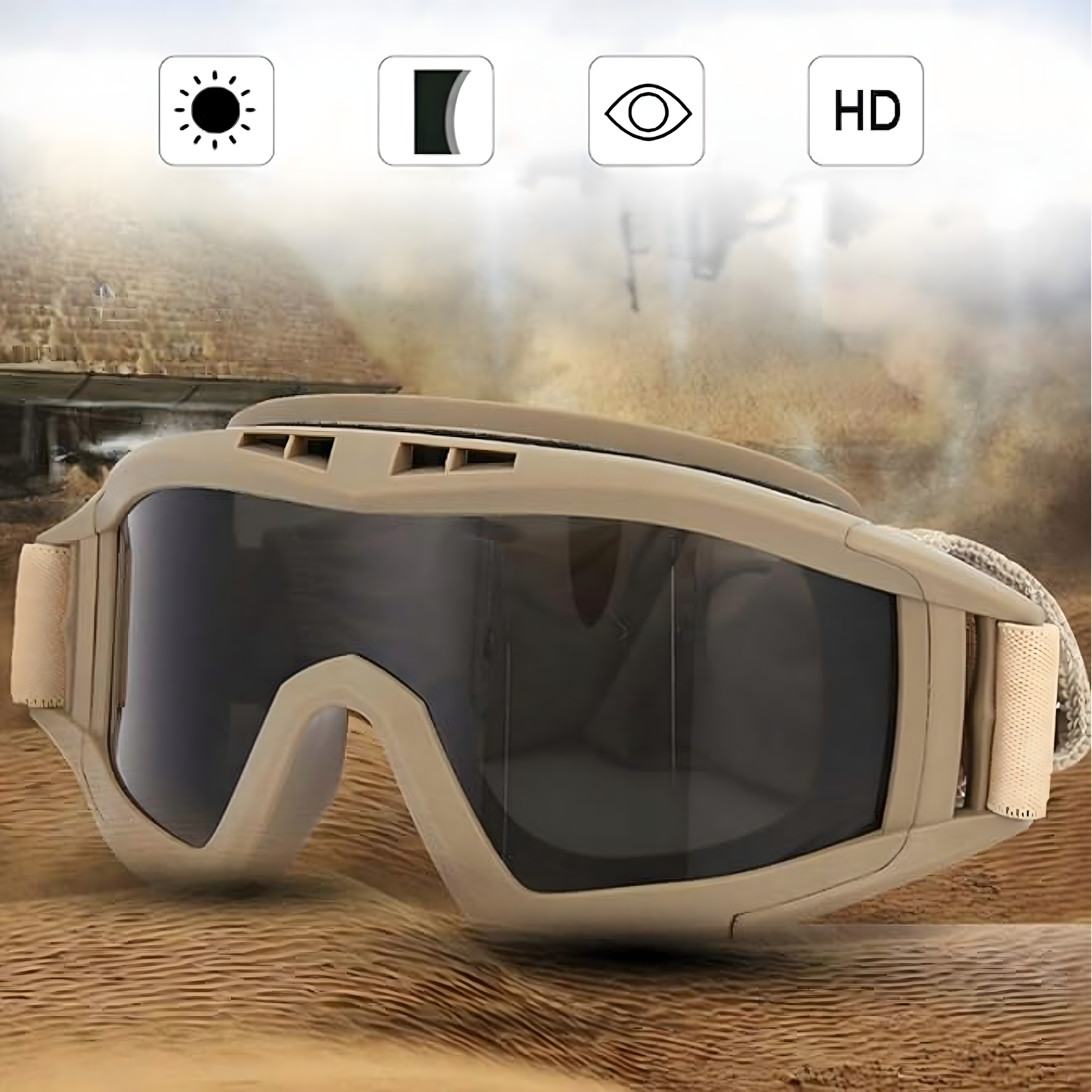 Tactical Military Protective Shooting Goggles Sand Color