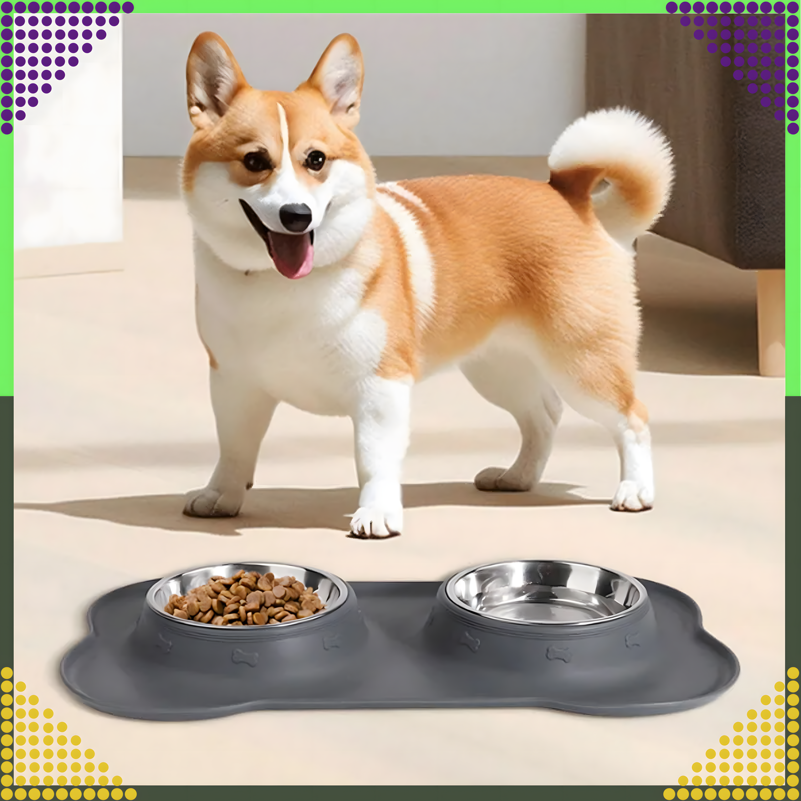 Kahe kausiga koera ja kassi metallist libisemisvastane kauss, 2 kaussi + alus