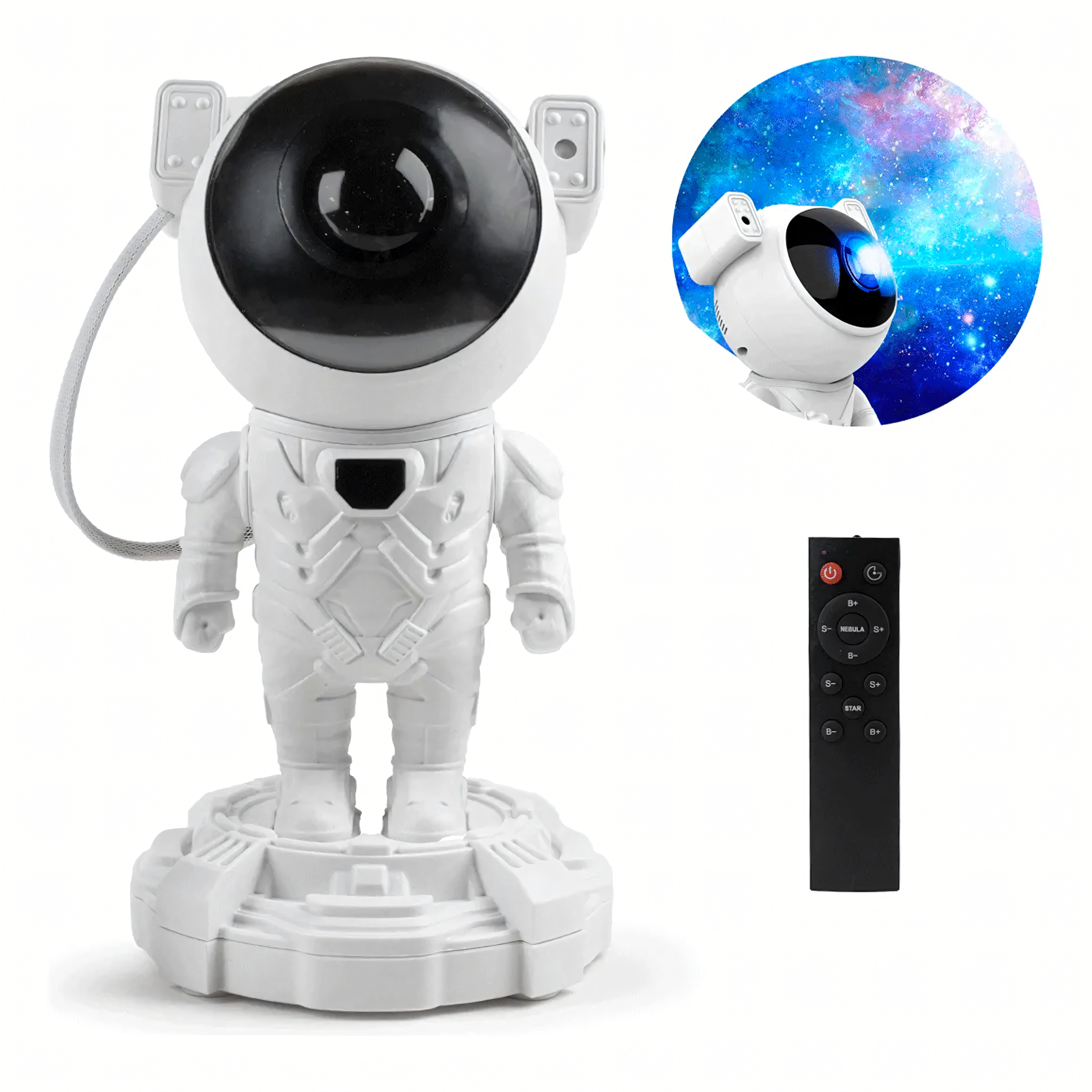 Tähtede projektor Astronaut Öölamp Projektor lapsele Kosmos Kaugjuhtimispult