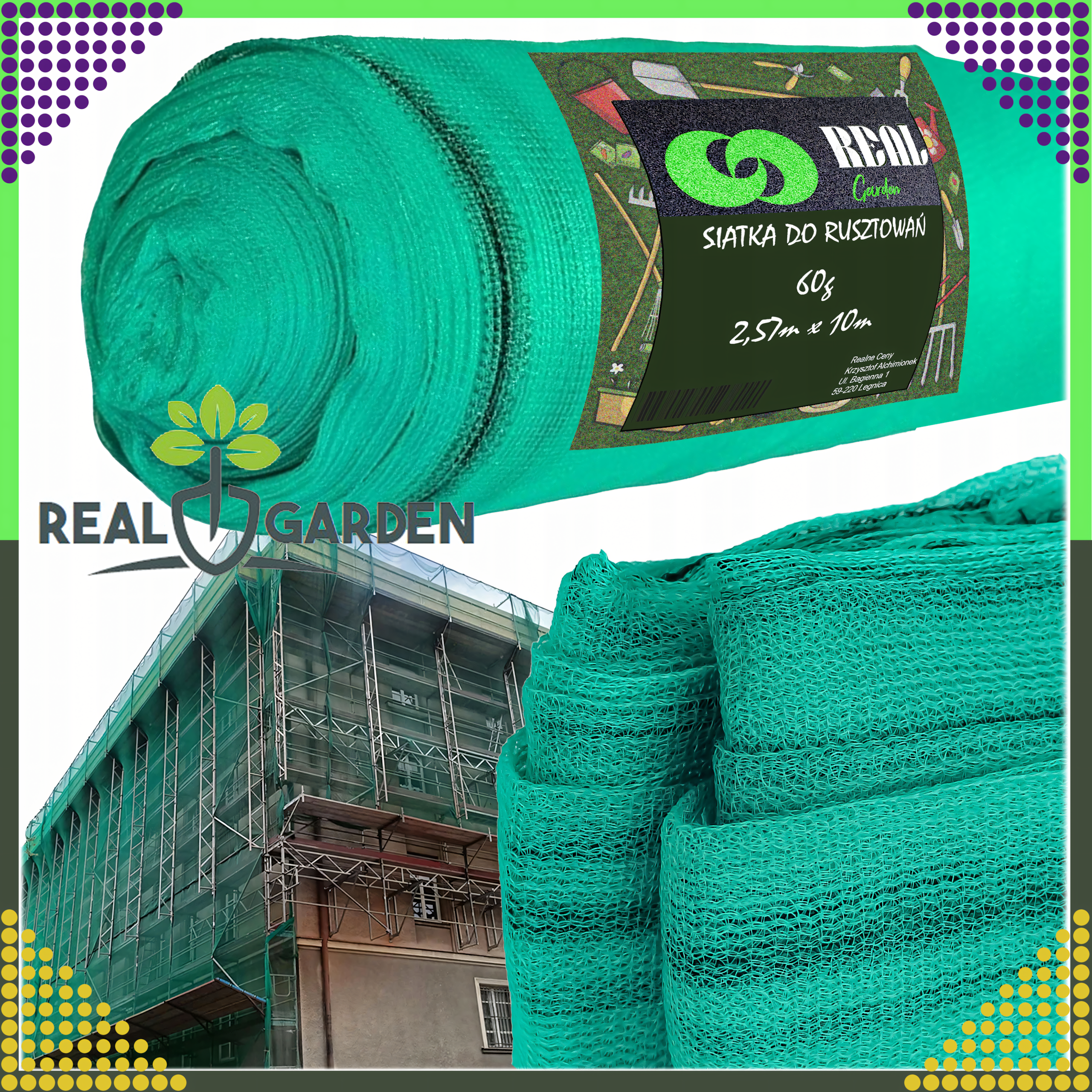 Green Protective Scaffold Netting 2.57x10m 60g