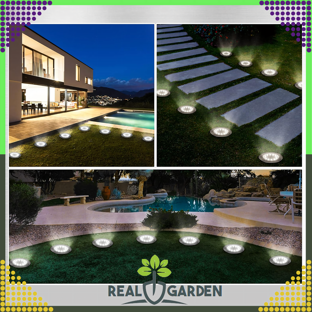 4 x Päikesega töötav aiavalgusti ketas, LED maavalgustid, hämarikuandur, 8 LED-i