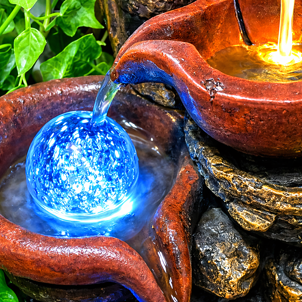 Large Decorative Garden Fountain 113x85x148cm Cascade with LED Lighting