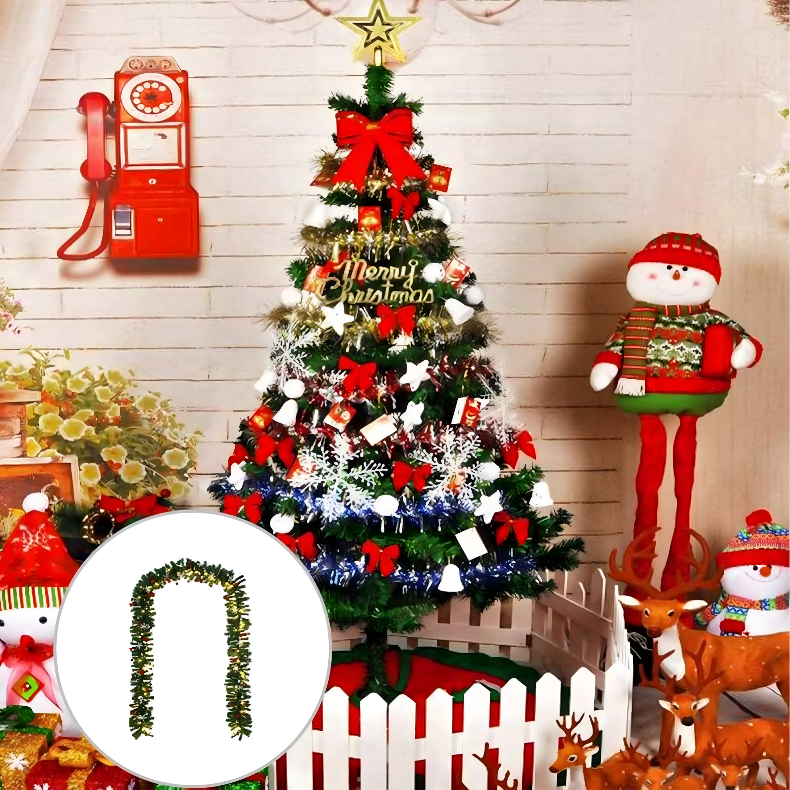 Jõulupuu valguskett, LED-kett, kamin, 2.7 m, jõulukuulid