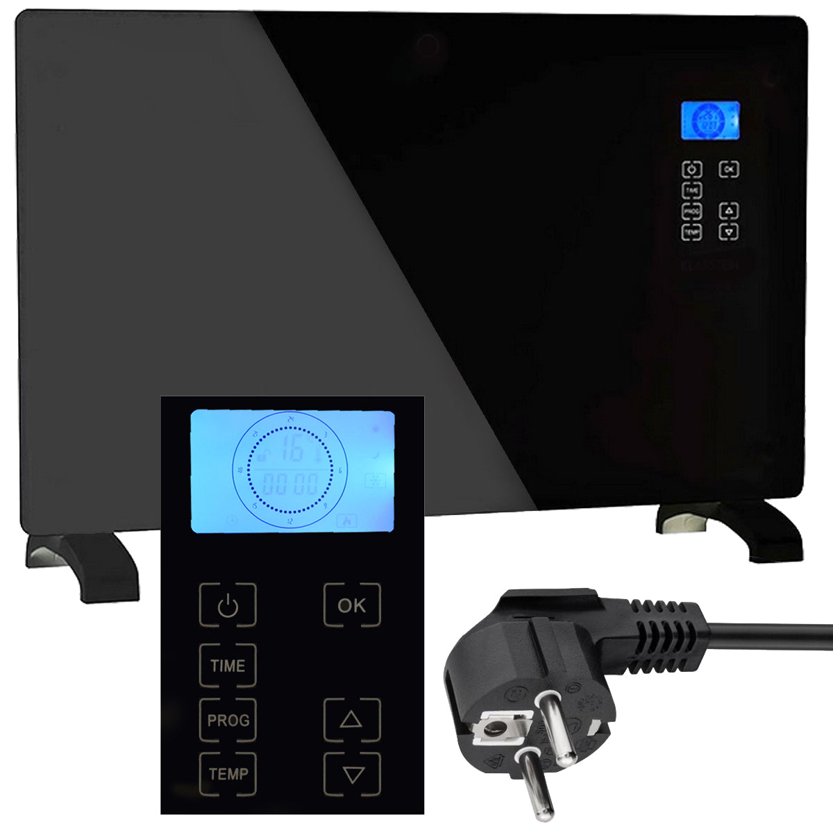 Elektriline klaasist konvektorküttekeha 2000W Black seinale paigaldatav Heltes