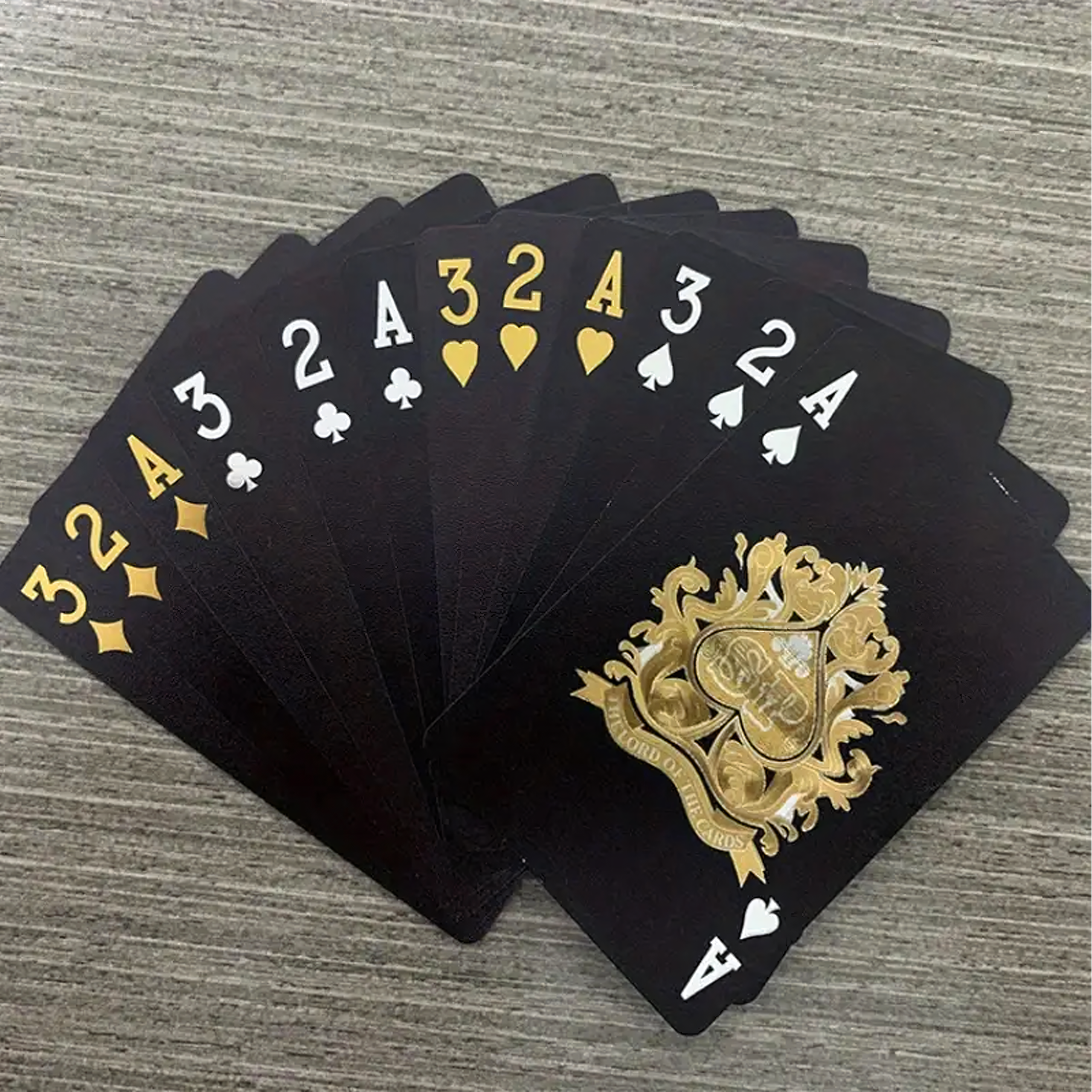 Luxury Black Poker Card Deck with Shiny Gold Designs Waterproof