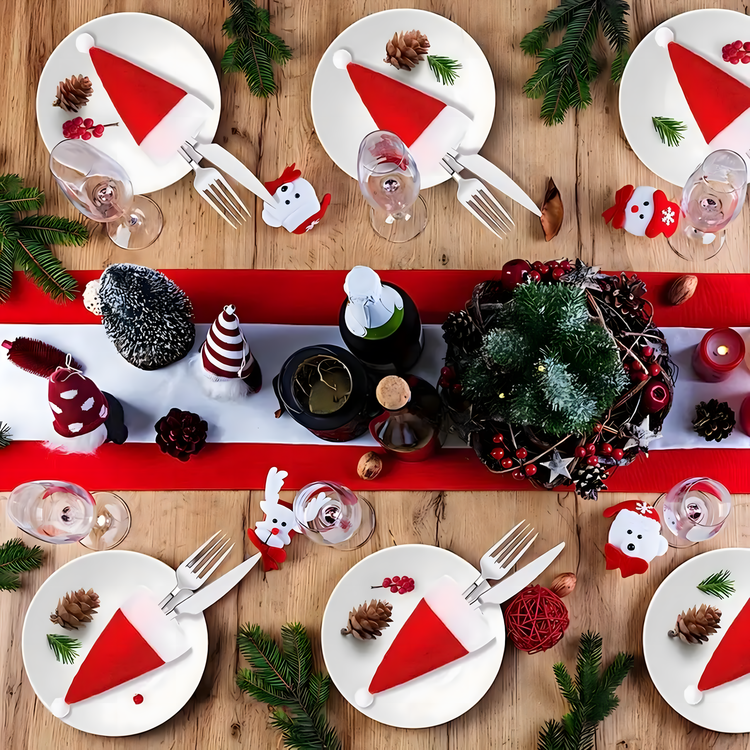 12x Jõuluteemalised söögiriistade kotid, jõulukate, jõuluvana müts