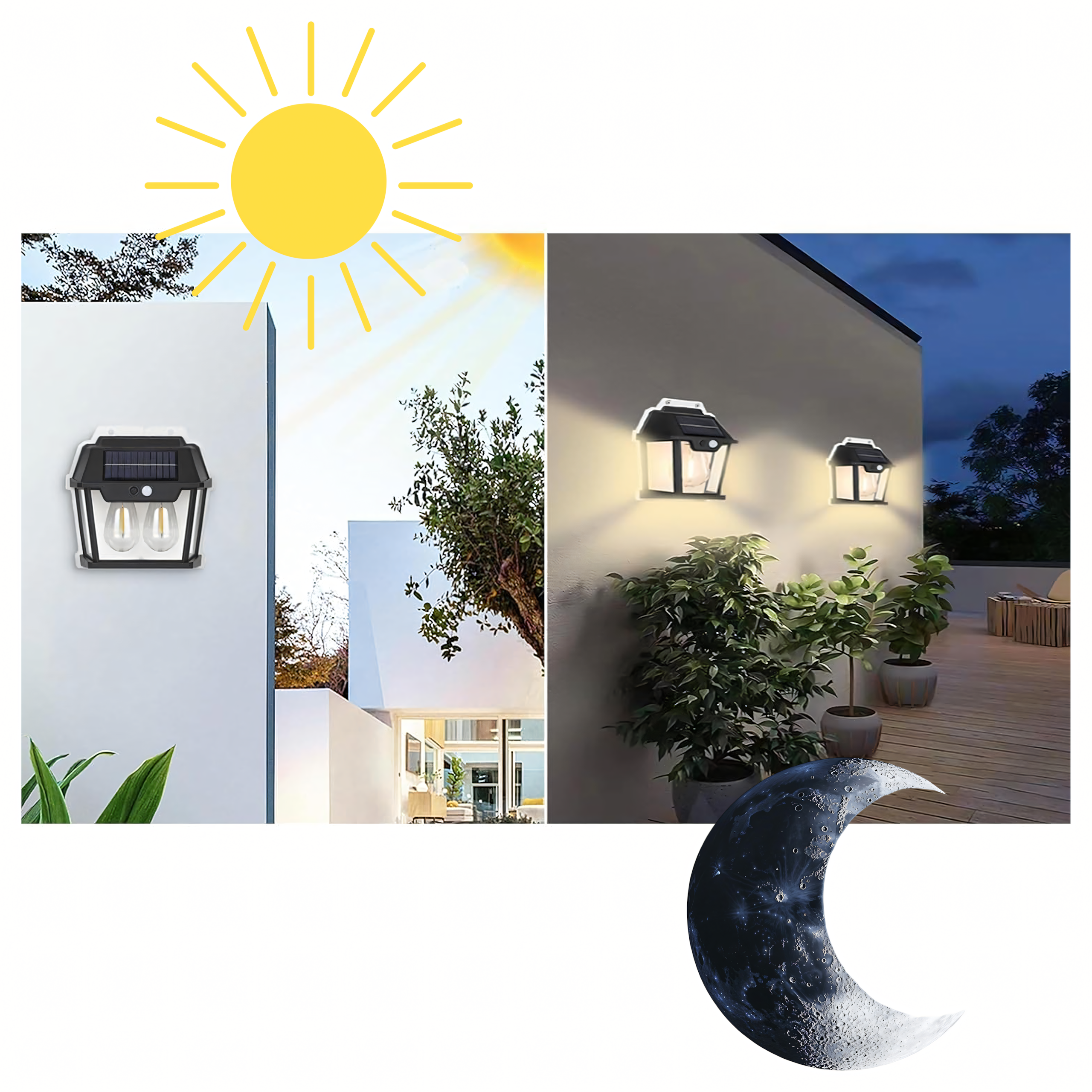 Päikese LED kahekordne seinaga aialamp liikumisanduriga