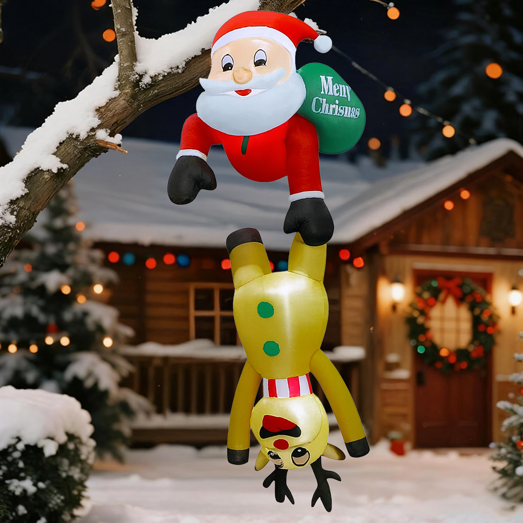 Täispuhutav jõuluvana põhjapõdraga 2.1m jõulukaunistus, LED-taustvalgustus