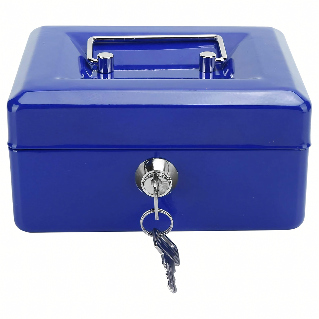 Metallist rahakast müntide, rahatähtede ja dokumentide turvaliseks hoidmiseks, võtmetega