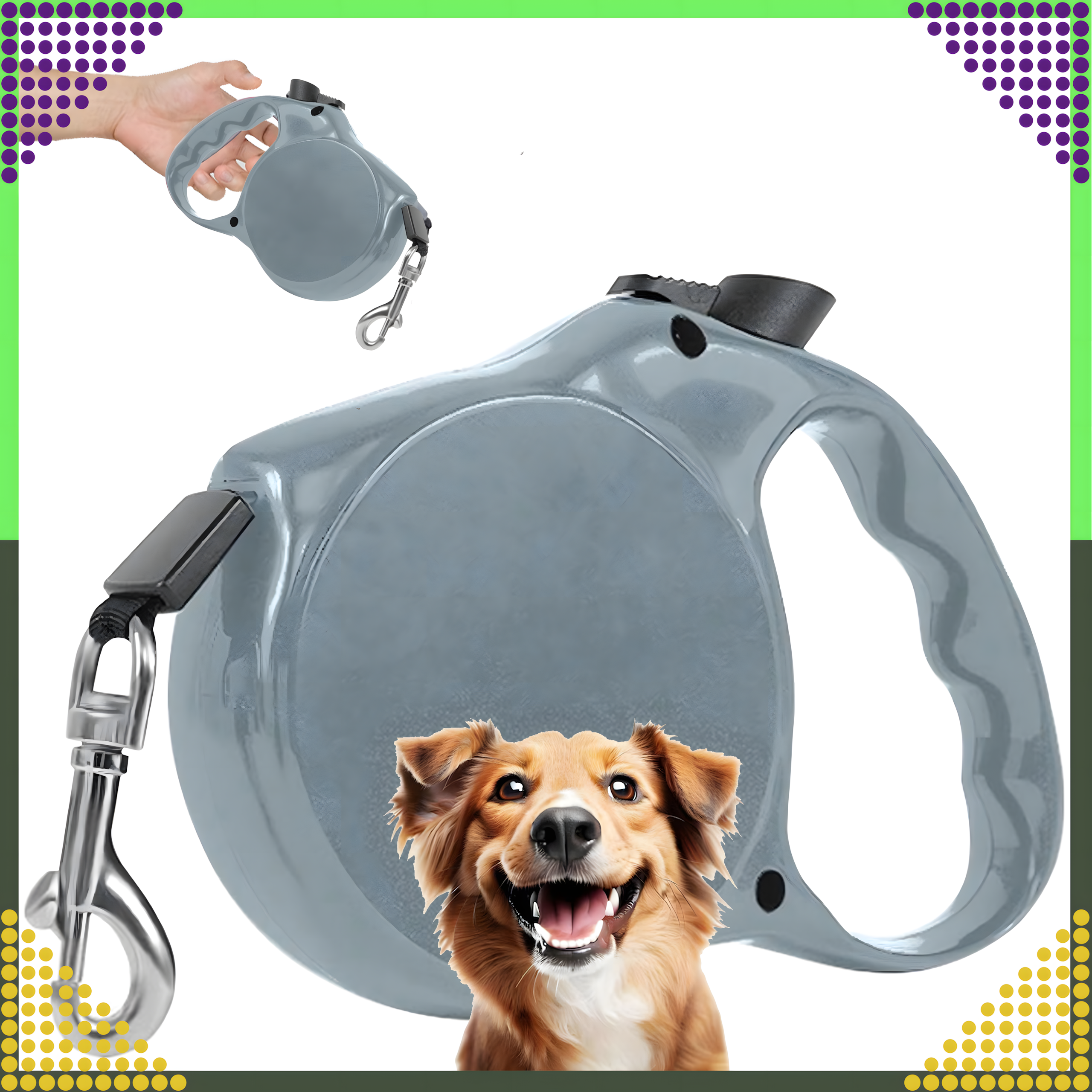 Tugev kerge rihmateip, automaatselt lukustuv, koerale ja kassile, pikkus 5m, tagasikeritav