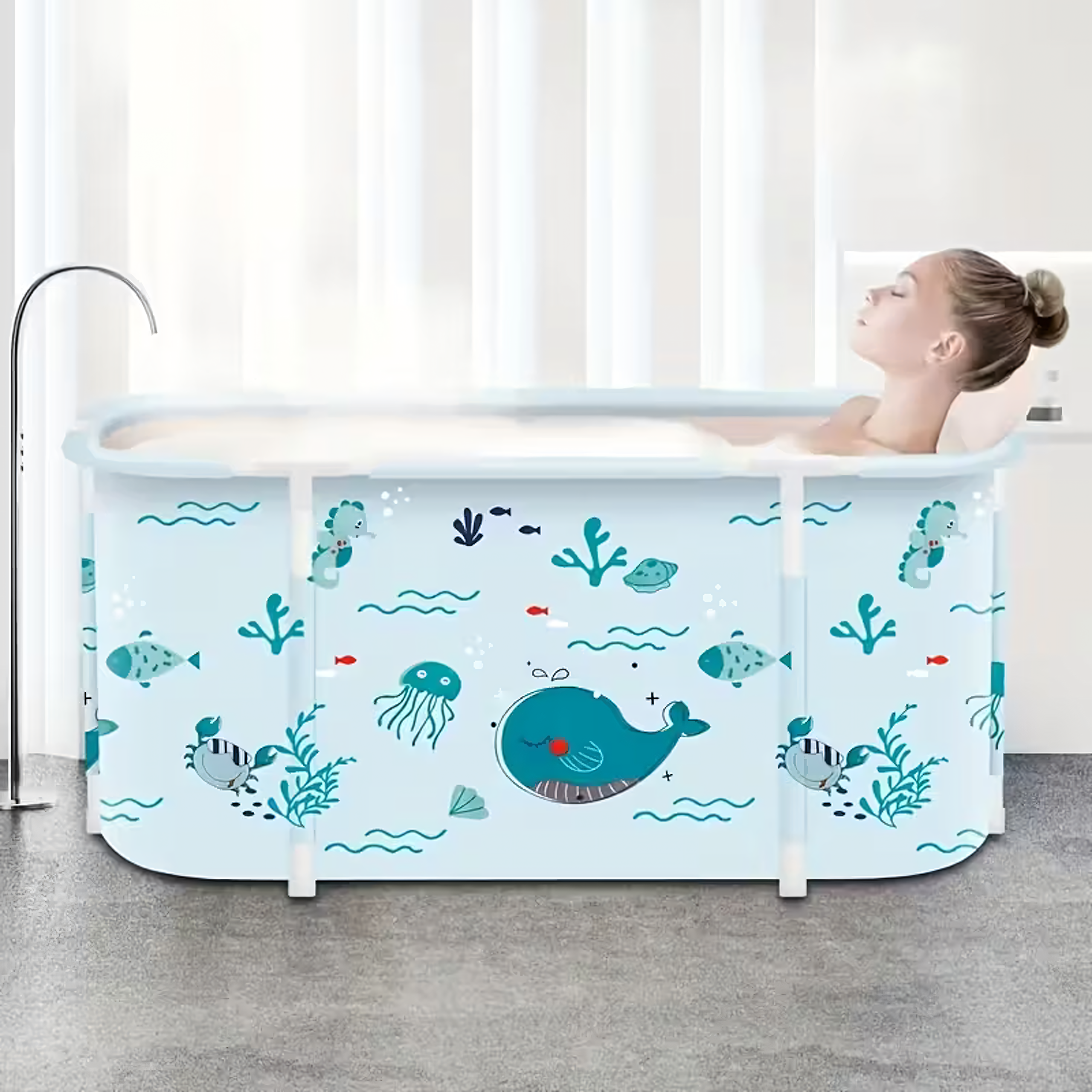 80x Foldable Portable Home Bathtub for Bathing and Swimming, Cushion Frame