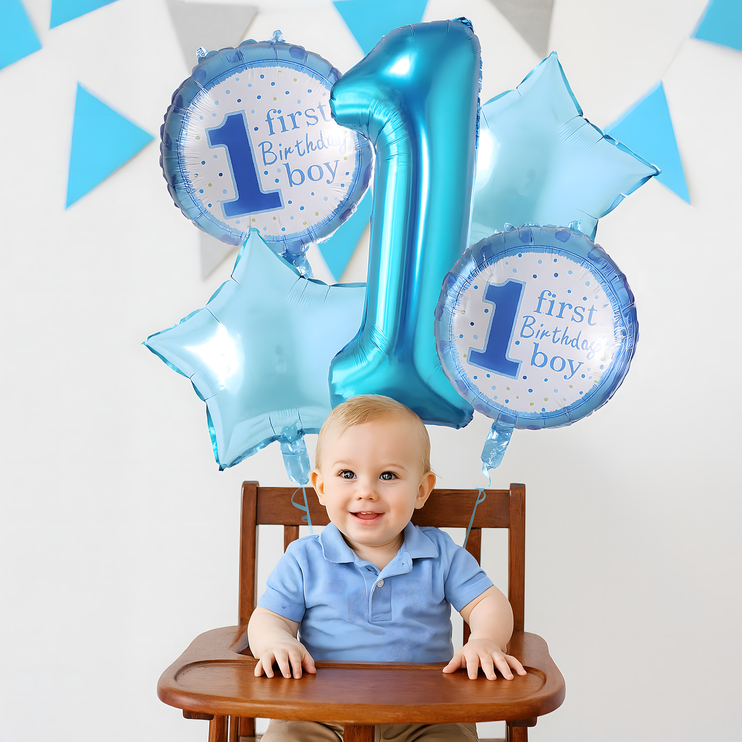 Õhupallid 1. sünnipäevaks üheaastasele poisile, 5-tk tähtede komplekt