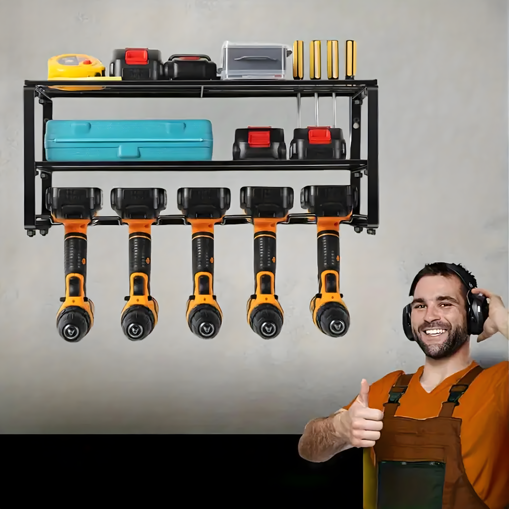 Wall-Mounted Garage Shelf Rack Organizer for Power Tools