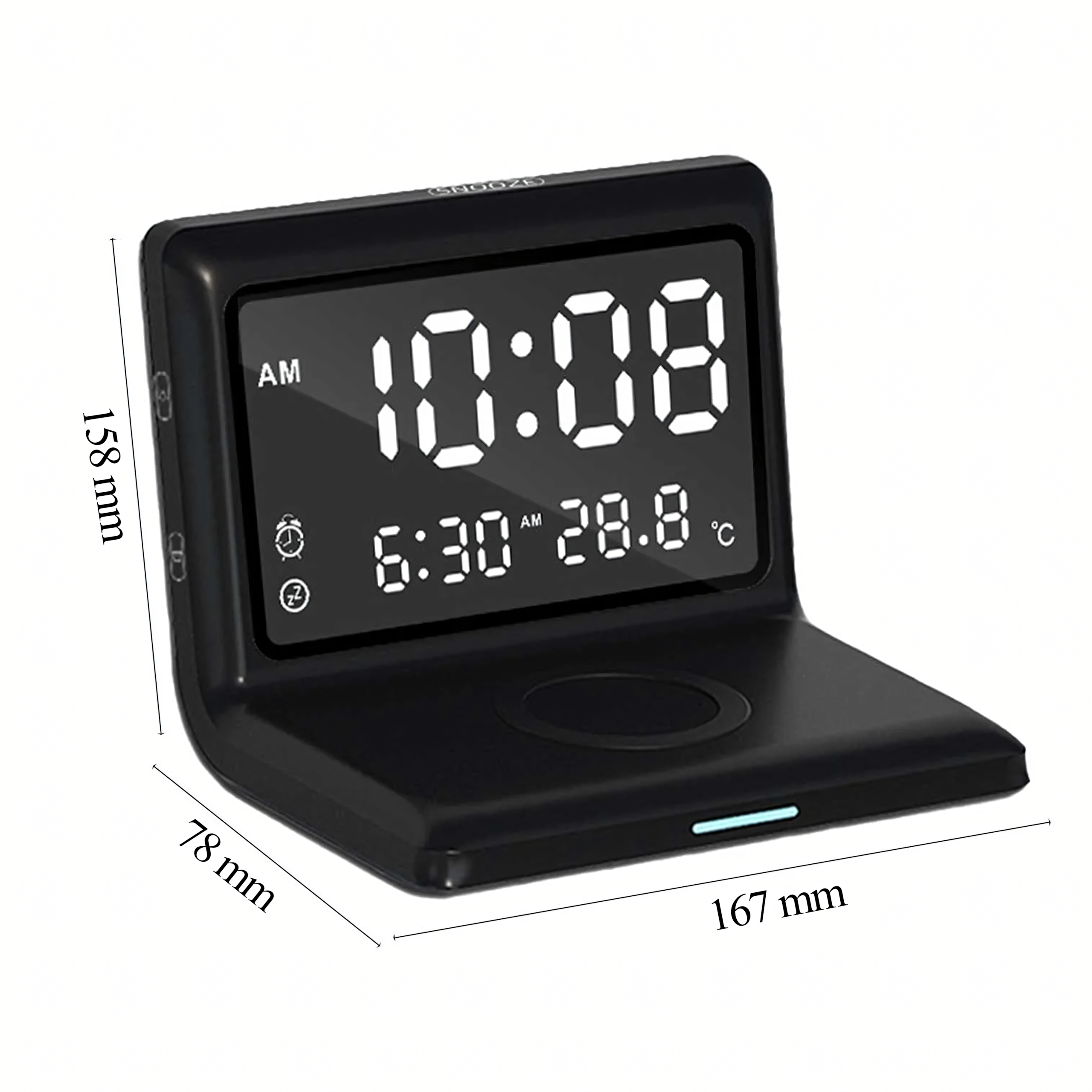 3in1 digitaalne äratuskell juhtmevaba laadija 15W temperatuuripeegel