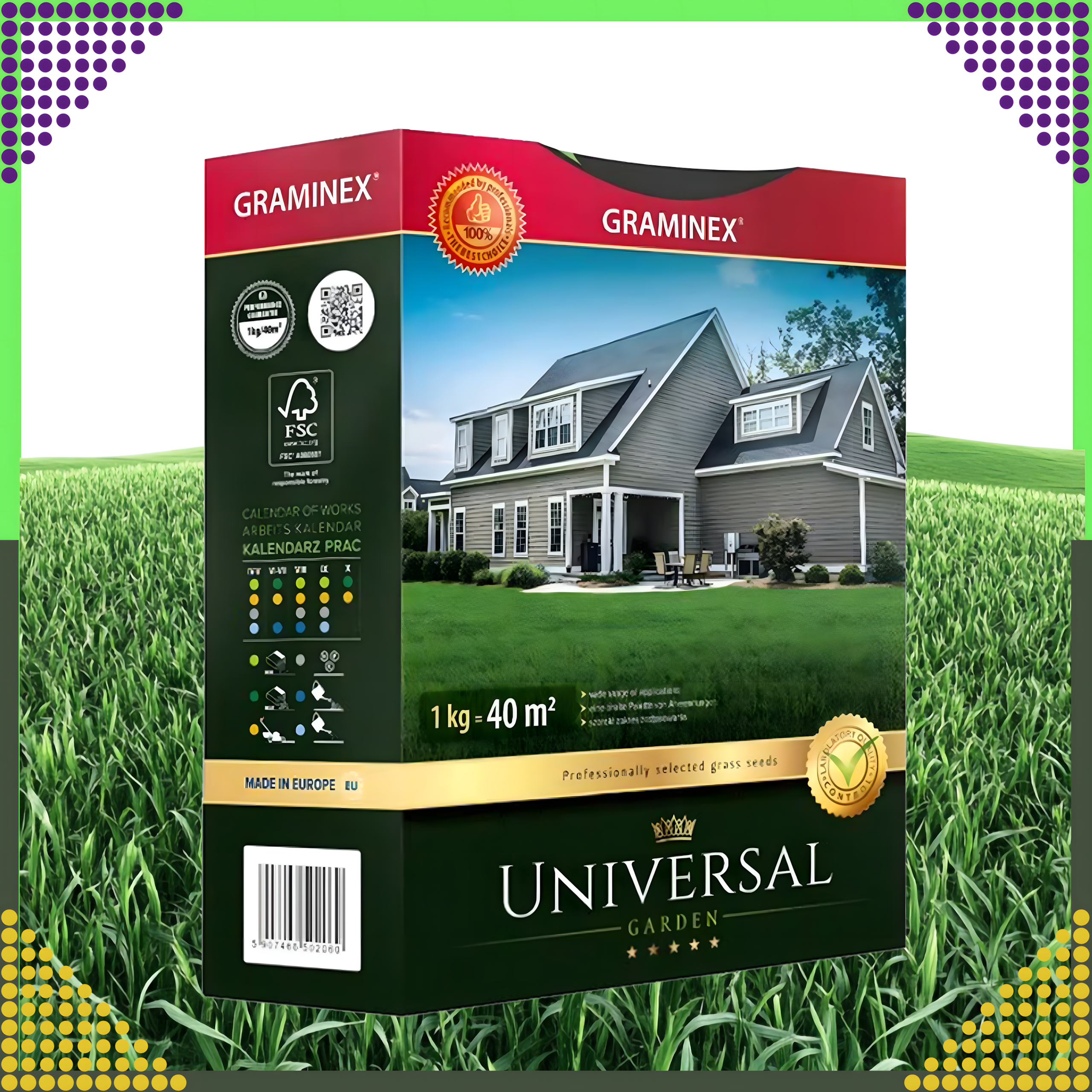 Premium Universal Grass Seed Mix 1kg for 40m² Resistant
