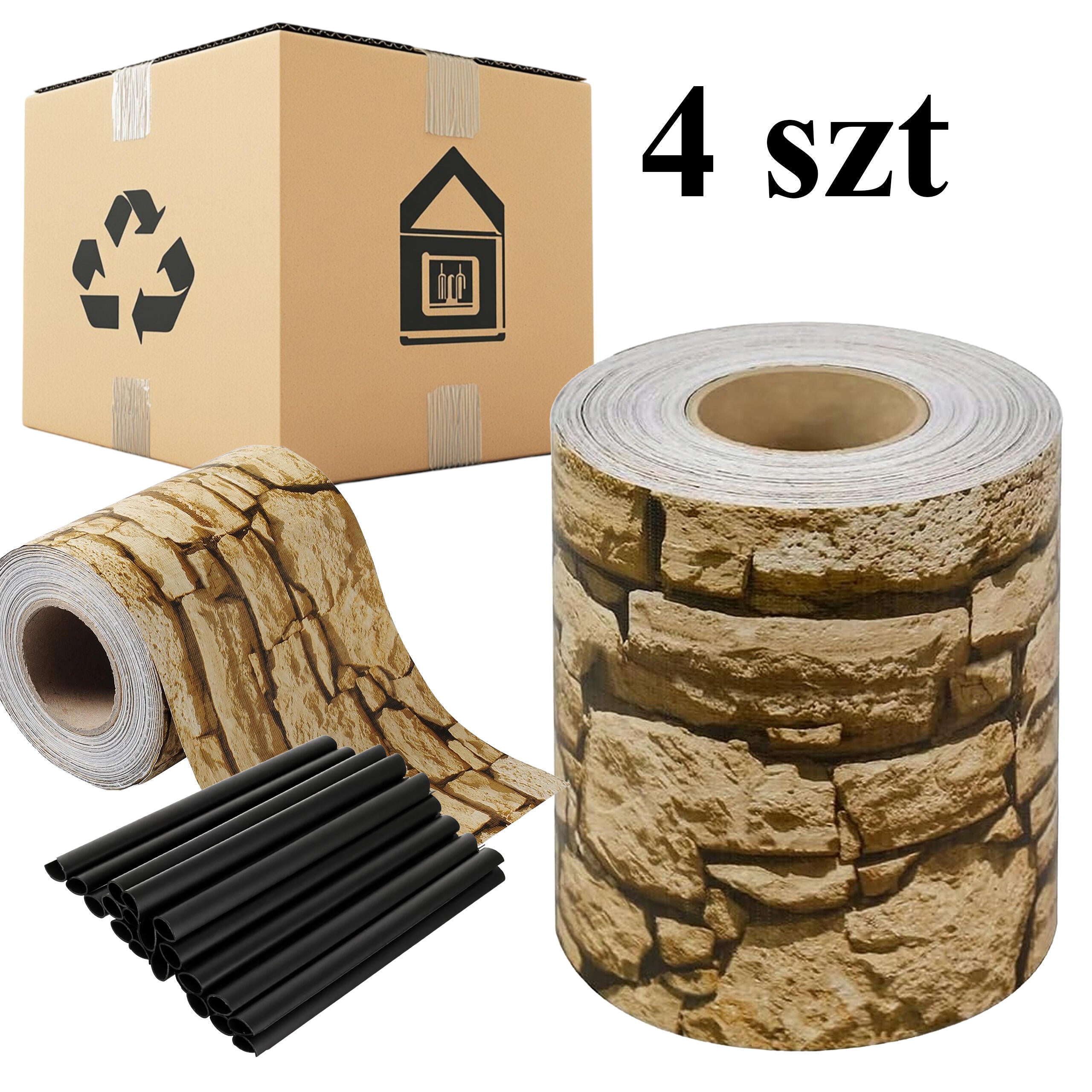 4 x Garden Fence Tape 19cm x 35m UV Stone Panel Cover