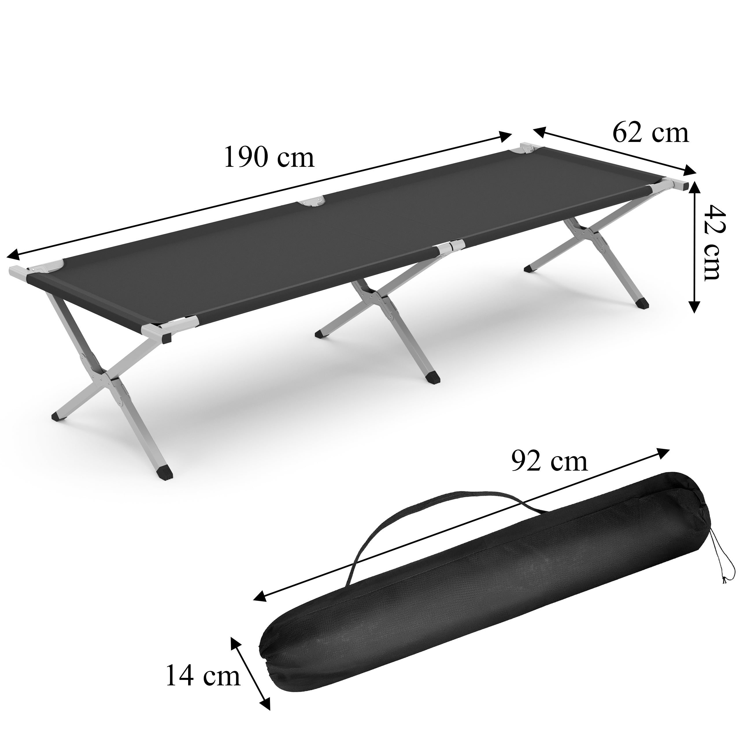 4 x XXL Large Folding Camping Bed with Carry Bag 50 kg Capacity