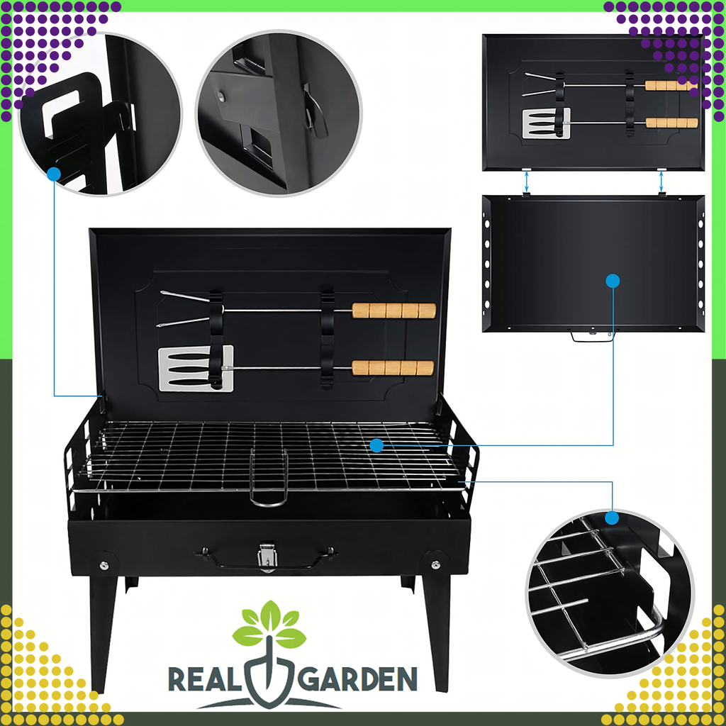 Turisti aiagrill kokkupandav kaasaskantav kohvrigrill + söögiriistad