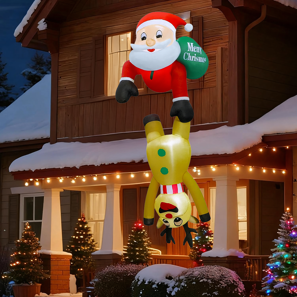 Täispuhutav jõuluvana põhjapõdraga 2.1m jõulukaunistus, LED-taustvalgustus