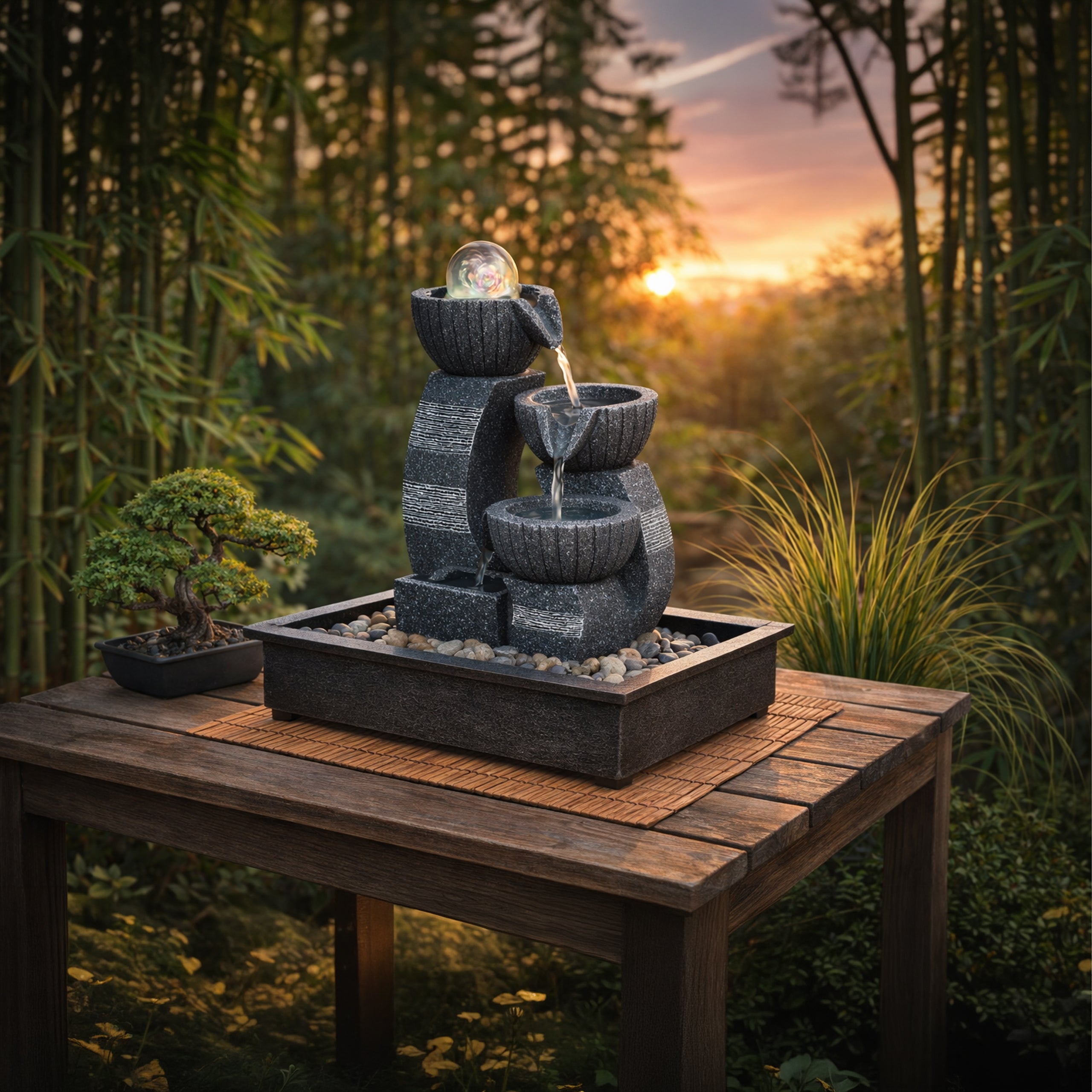 Decorative Tabletop Garden Fountain with LED 30x15.5x21 cm