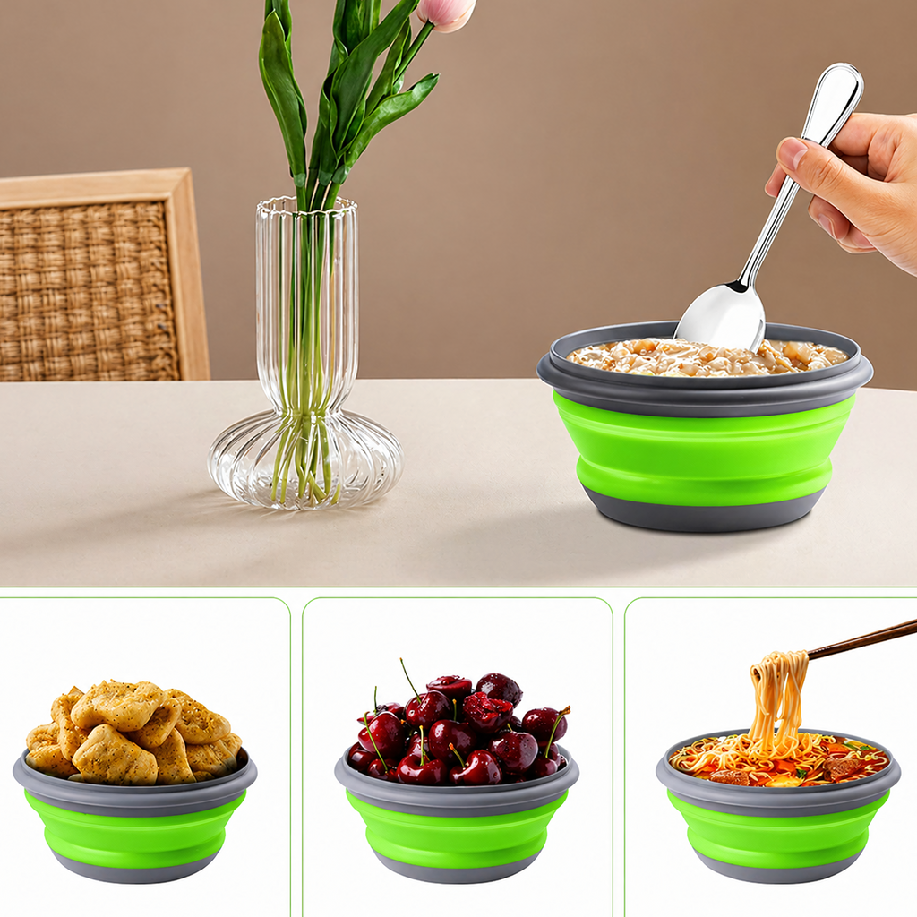 Set of 3 Collapsible Silicone Bowls Food Storage Containers for Travel 3 pcs