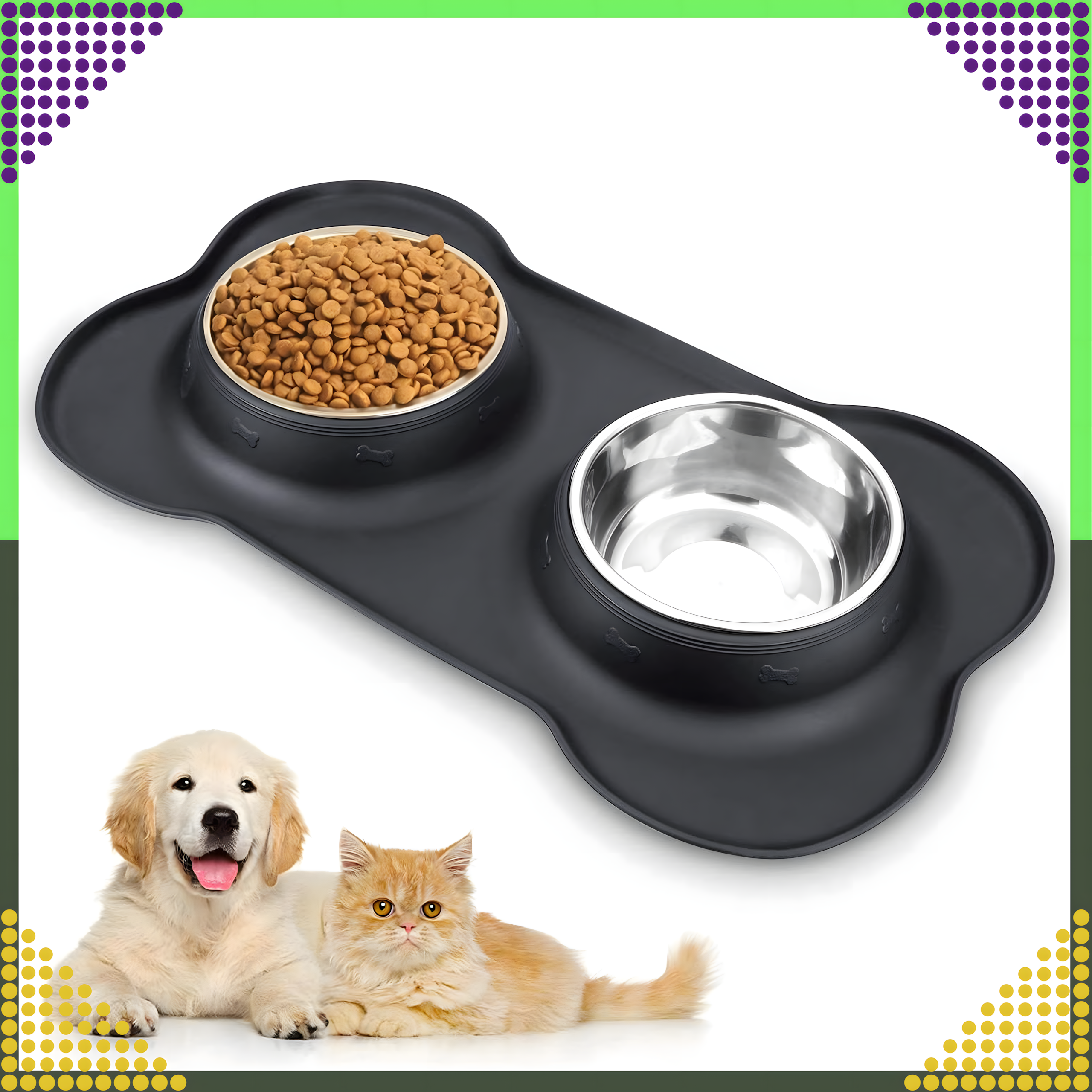 Kahe kausiga koera ja kassi sööginõu, metallist, libisemisvastane, 2 kaussi + alus