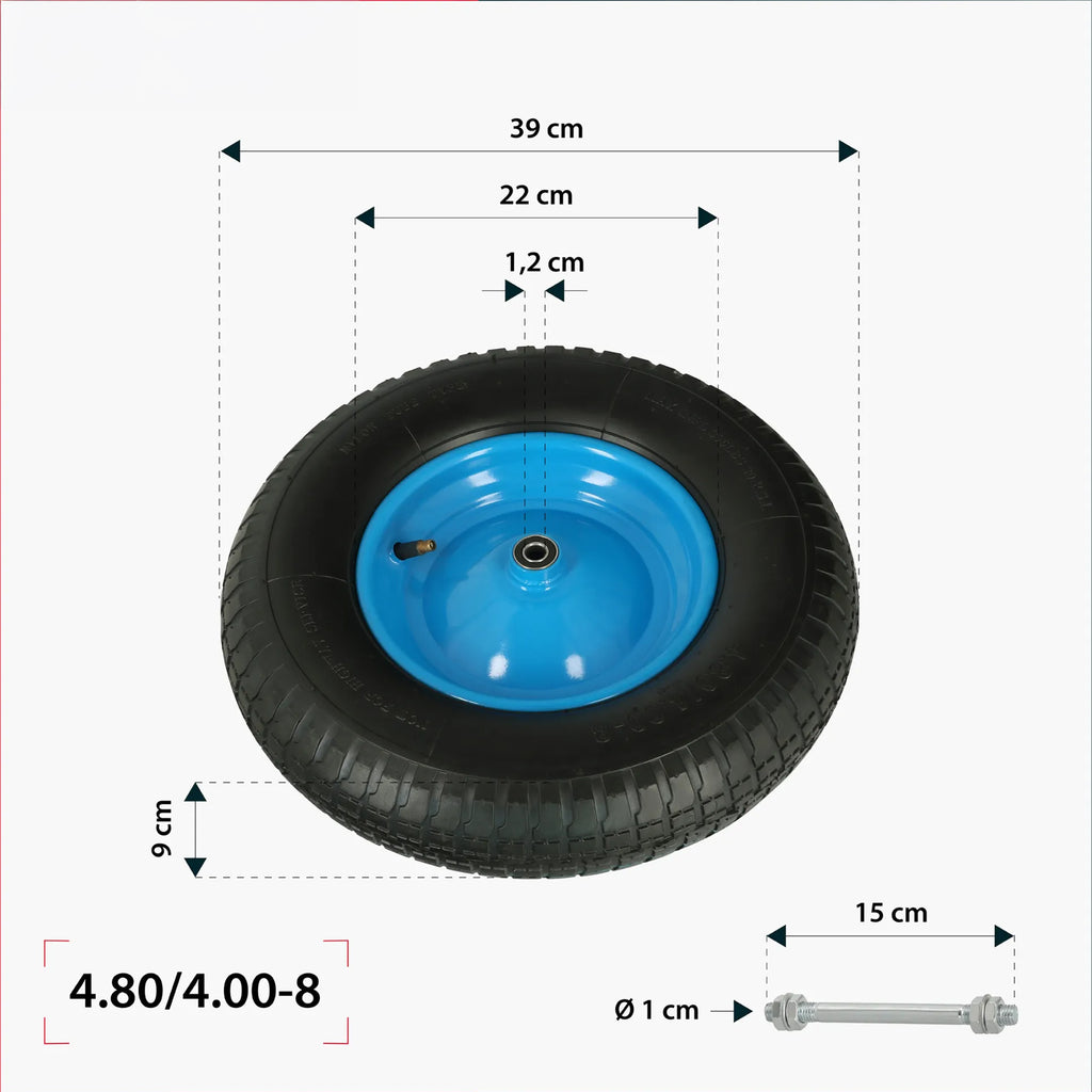 Complete Wheel for Wheelbarrow 2PR 4.00-8 with Inner Tube and Axle