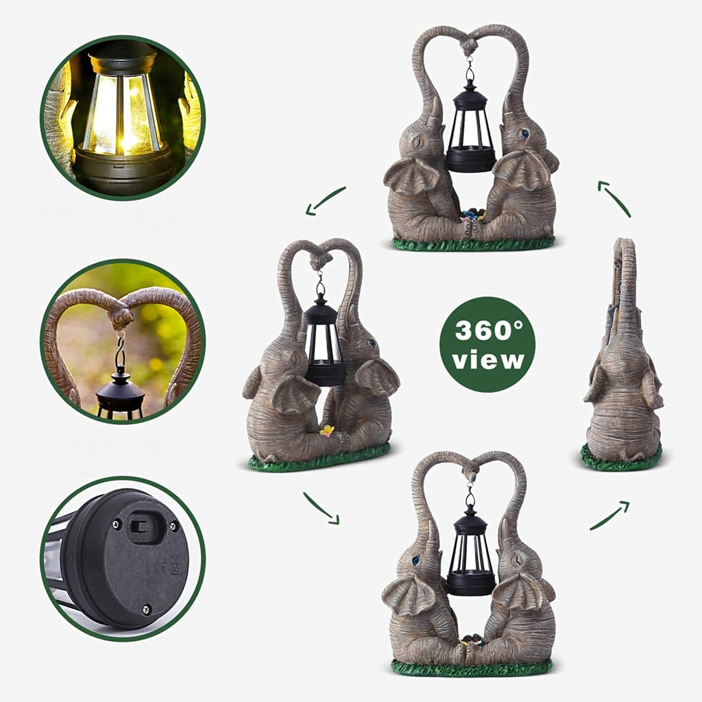 Solar LED Garden Elephant Figurine Lamp with Lantern