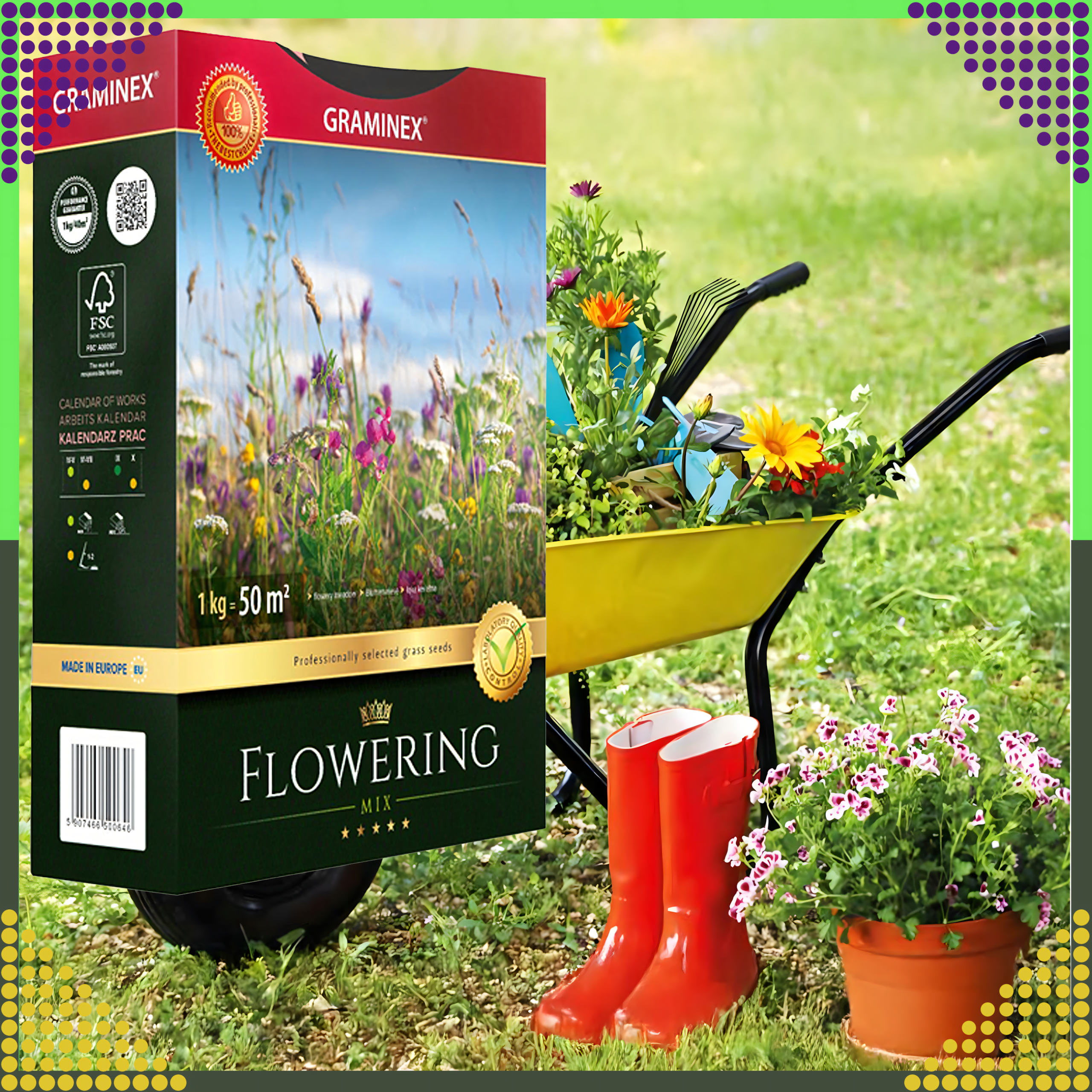Premium Flowering Mix Grass Seeds 1kg for 40m Lawn Meadow Flower Garden