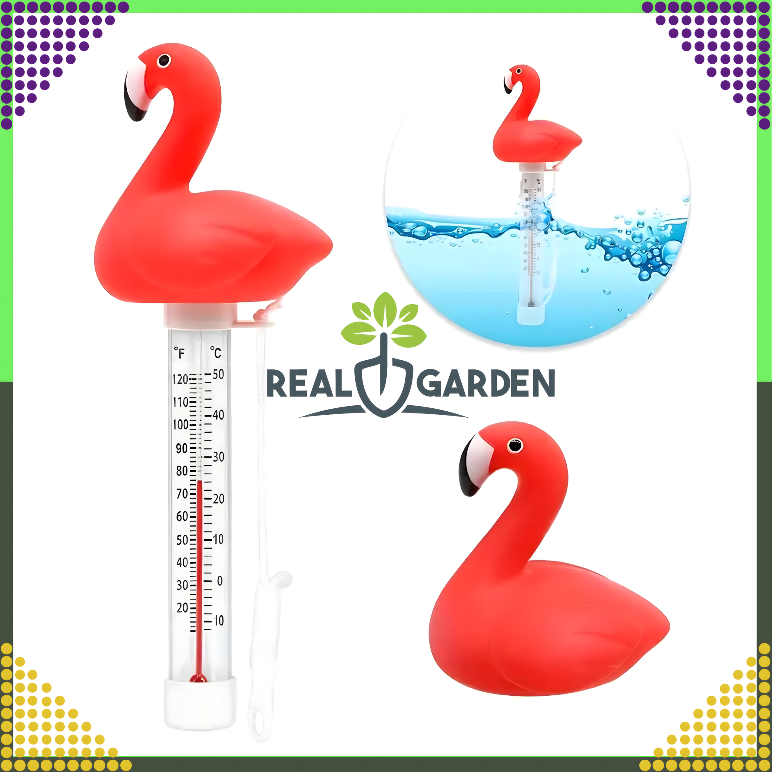 Ujuv basseinitermomeeter spaa ja basseini vee temperatuuri mõõtmiseks, flamingo, nööriga