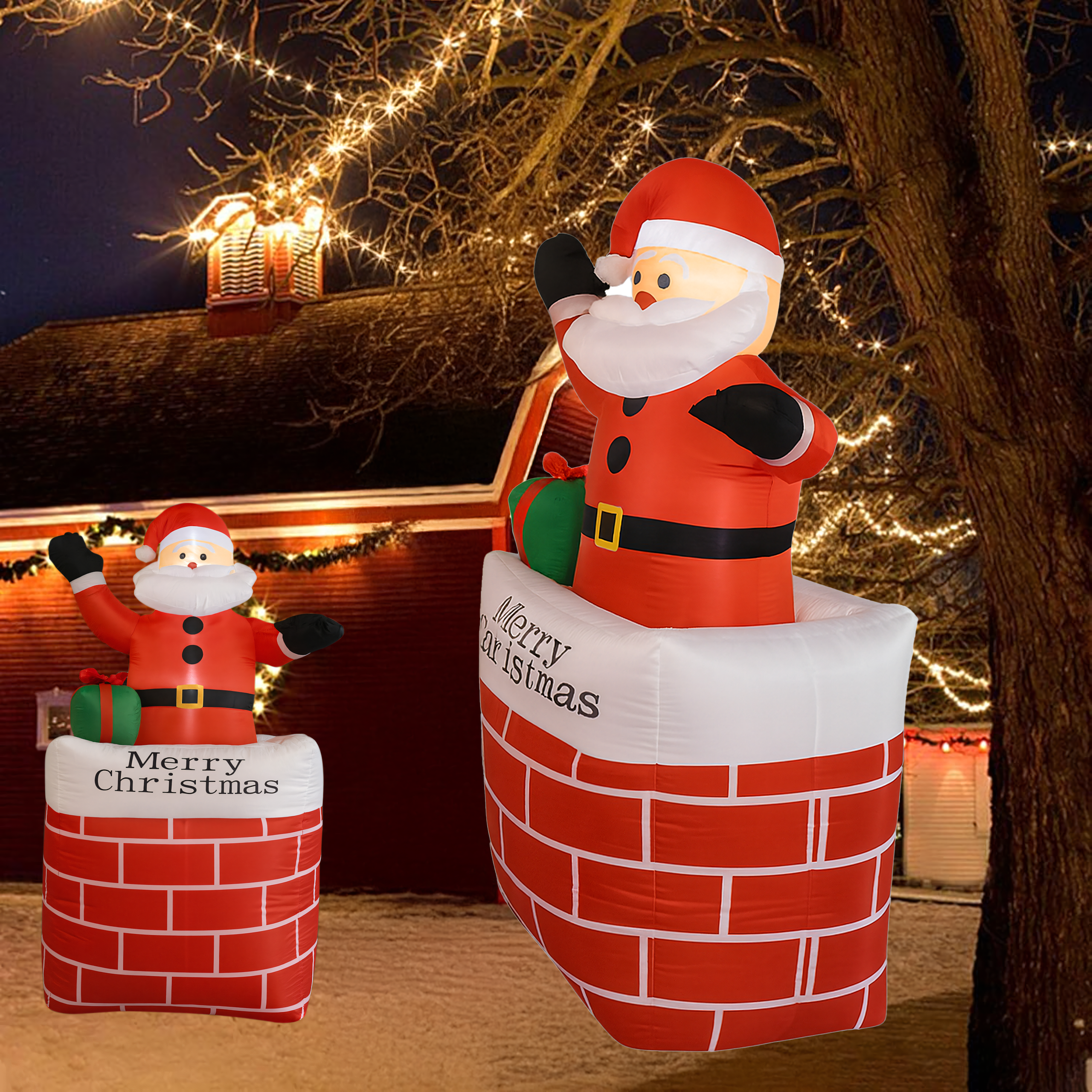 Täispuhutav jõuluvana korstnas jõulukaunistus valgustatud LED 150 cm