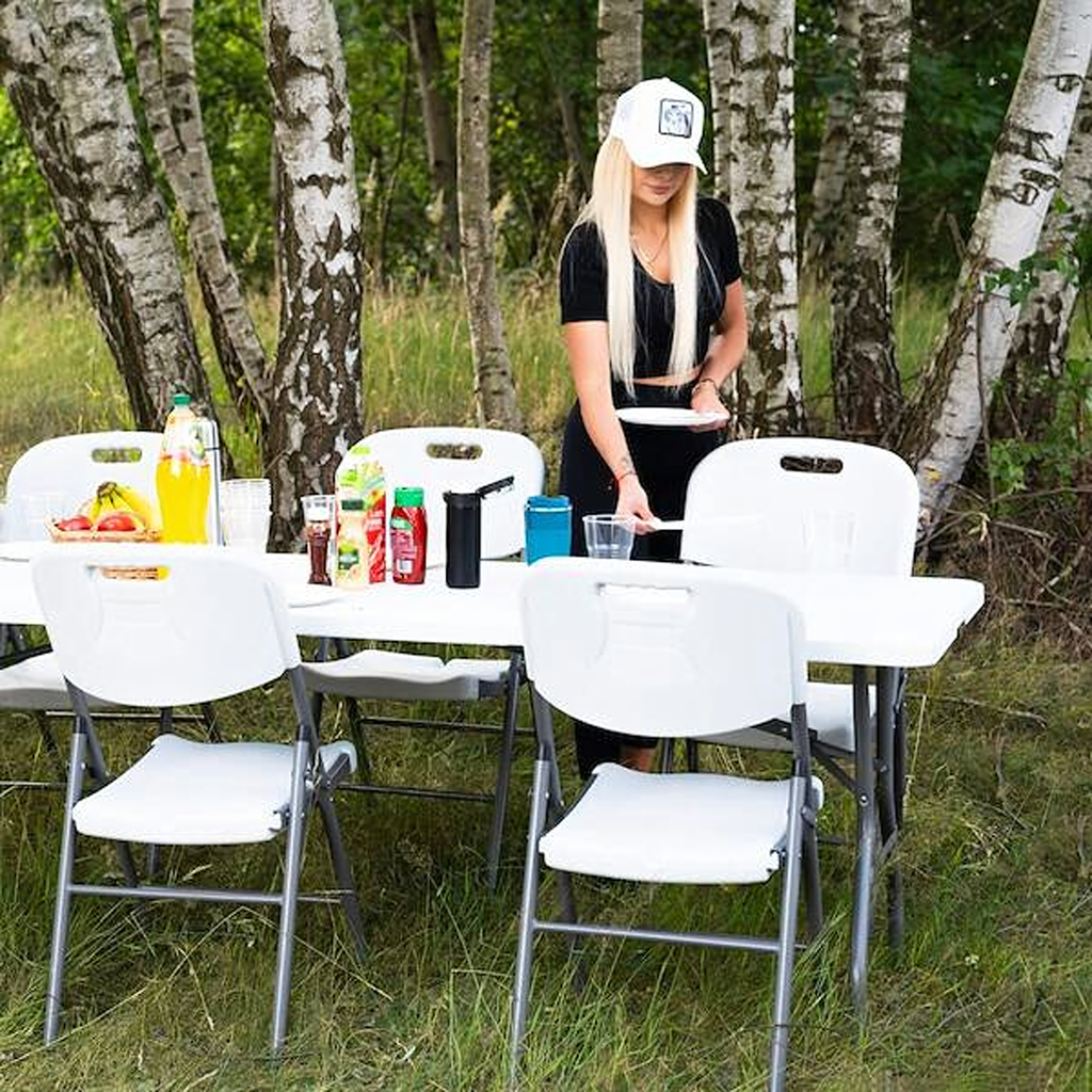 White Folding Outdoor Catering Chairs for Picnic Set of 4 4 pcs