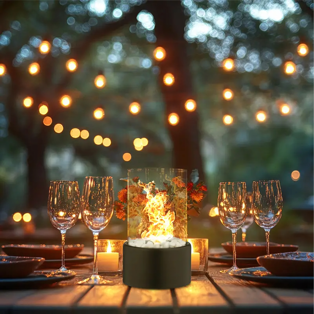 Vabaltseisev biokamin kodu aeda terrassile ja restorani