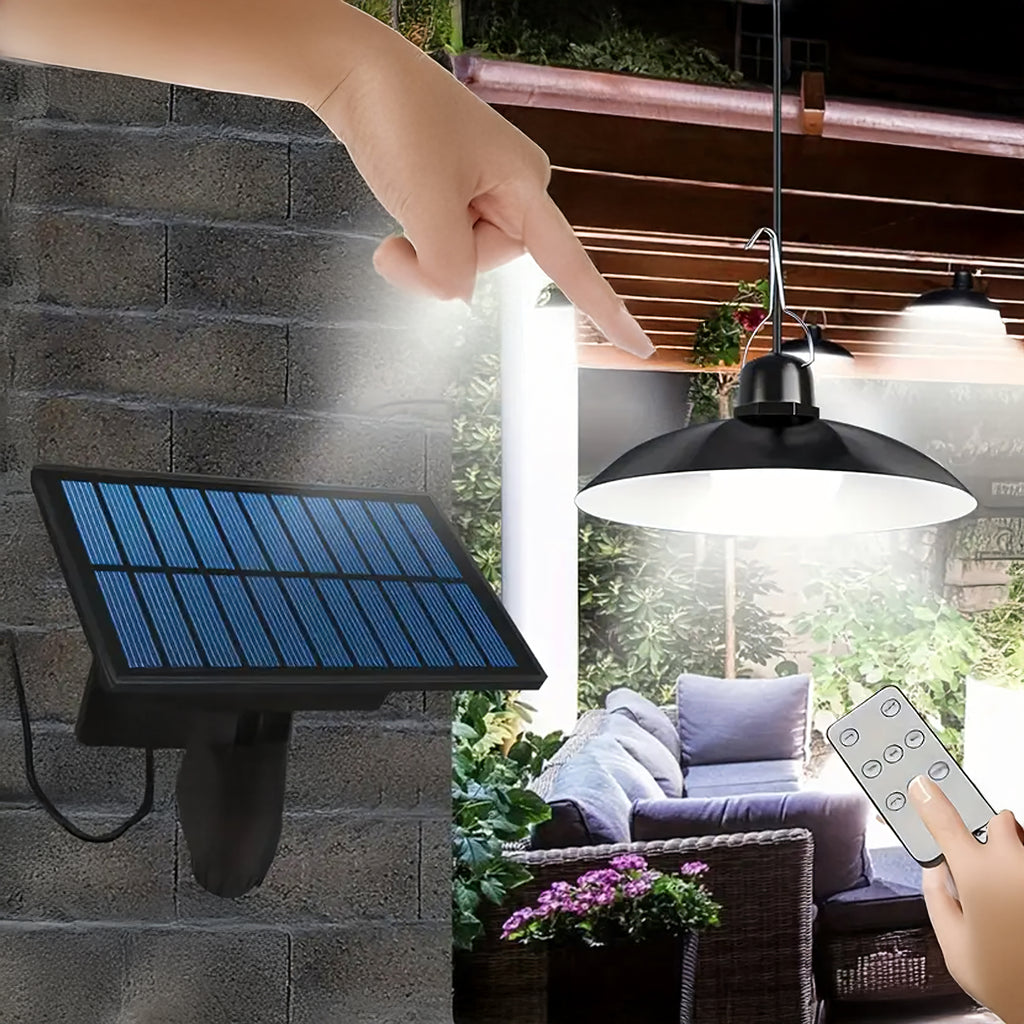 Solarne LED aialamp rippuv, hämarikuanduriga, lühter, kaugjuhtimispuldiga (E18)