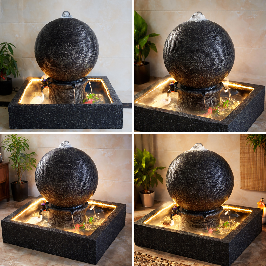 Large Garden Water Fountain with LED Sphere 90x90x98 cm