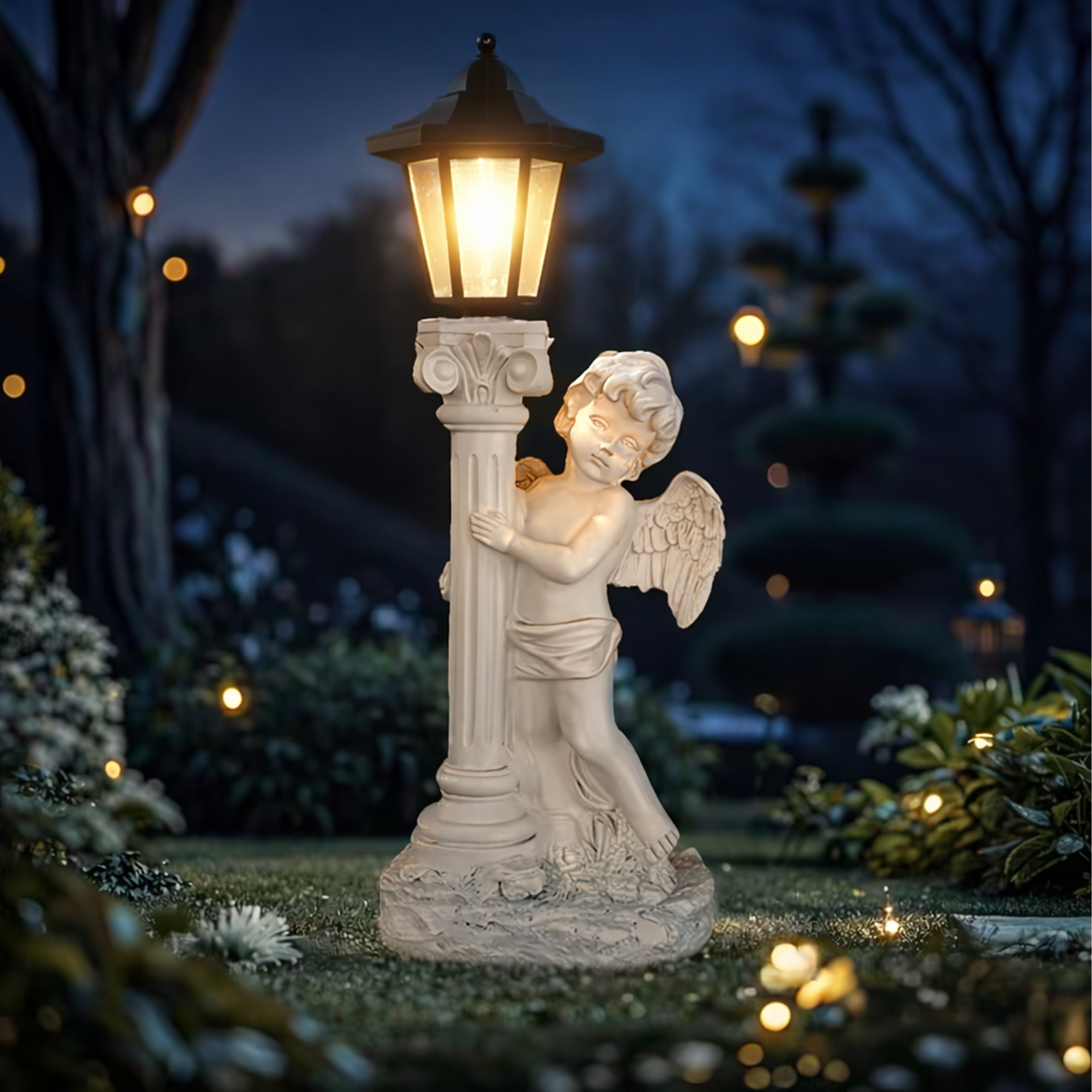 Päikeseenergial töötava LED-valgustusega inglikuju küünlaalusega 49 cm RC-K-2177-14996
