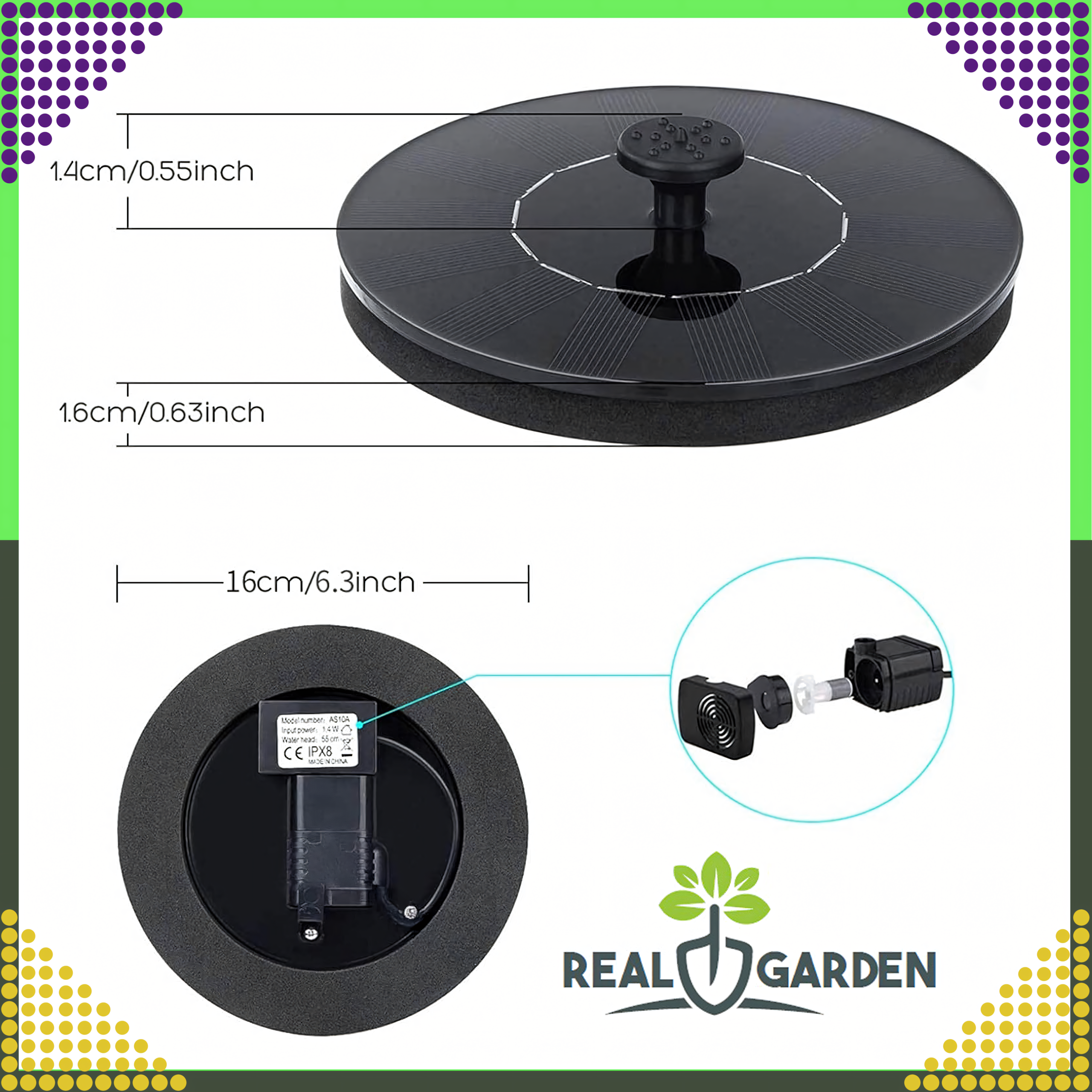 Ujuv päikesepurskkaev tiigi kaunistuseks, automaatne