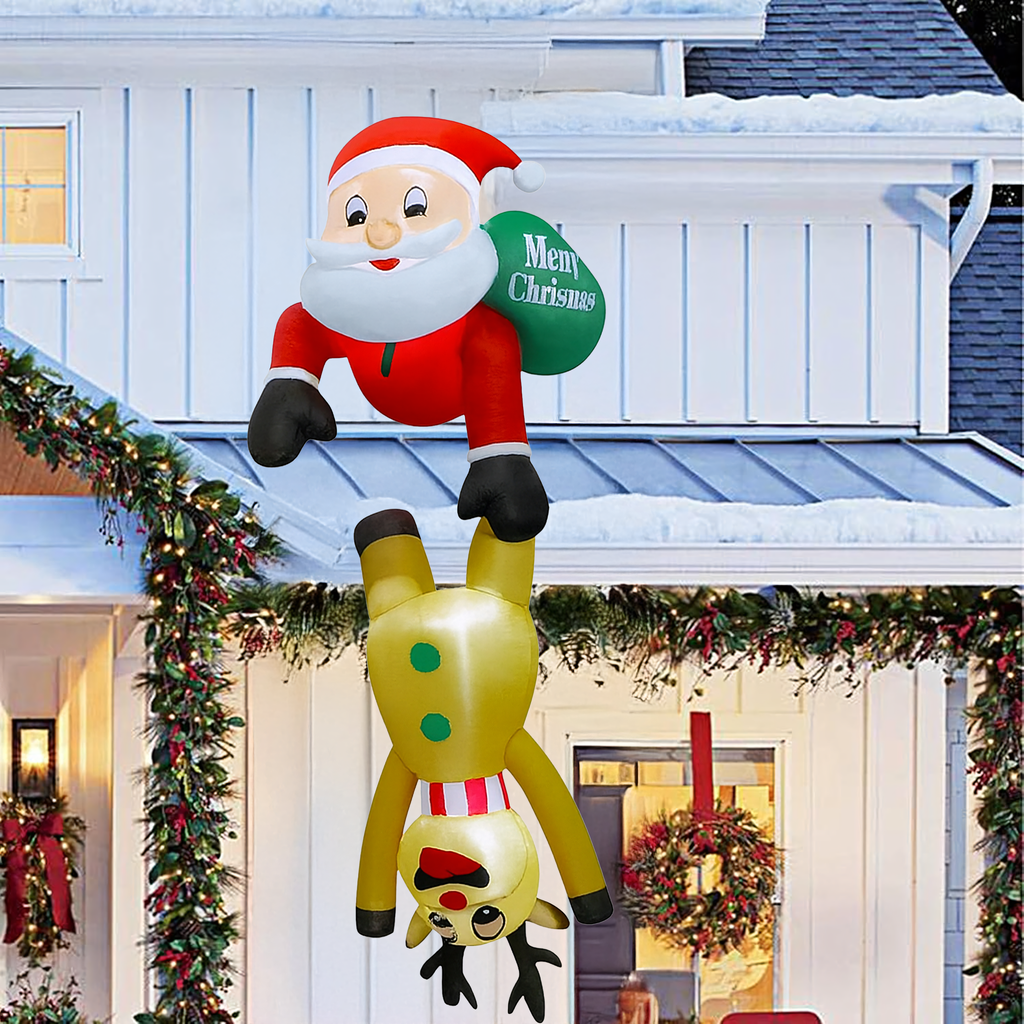 Täispuhutav jõuluvana põhjapõdraga 2.1m jõulukaunistus, LED-taustvalgustus