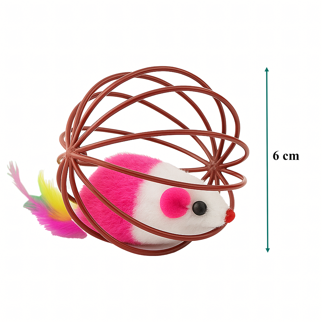 Interaktiivne mängupall kassile, hiire, sulgede, kõristi ja traadist palliga