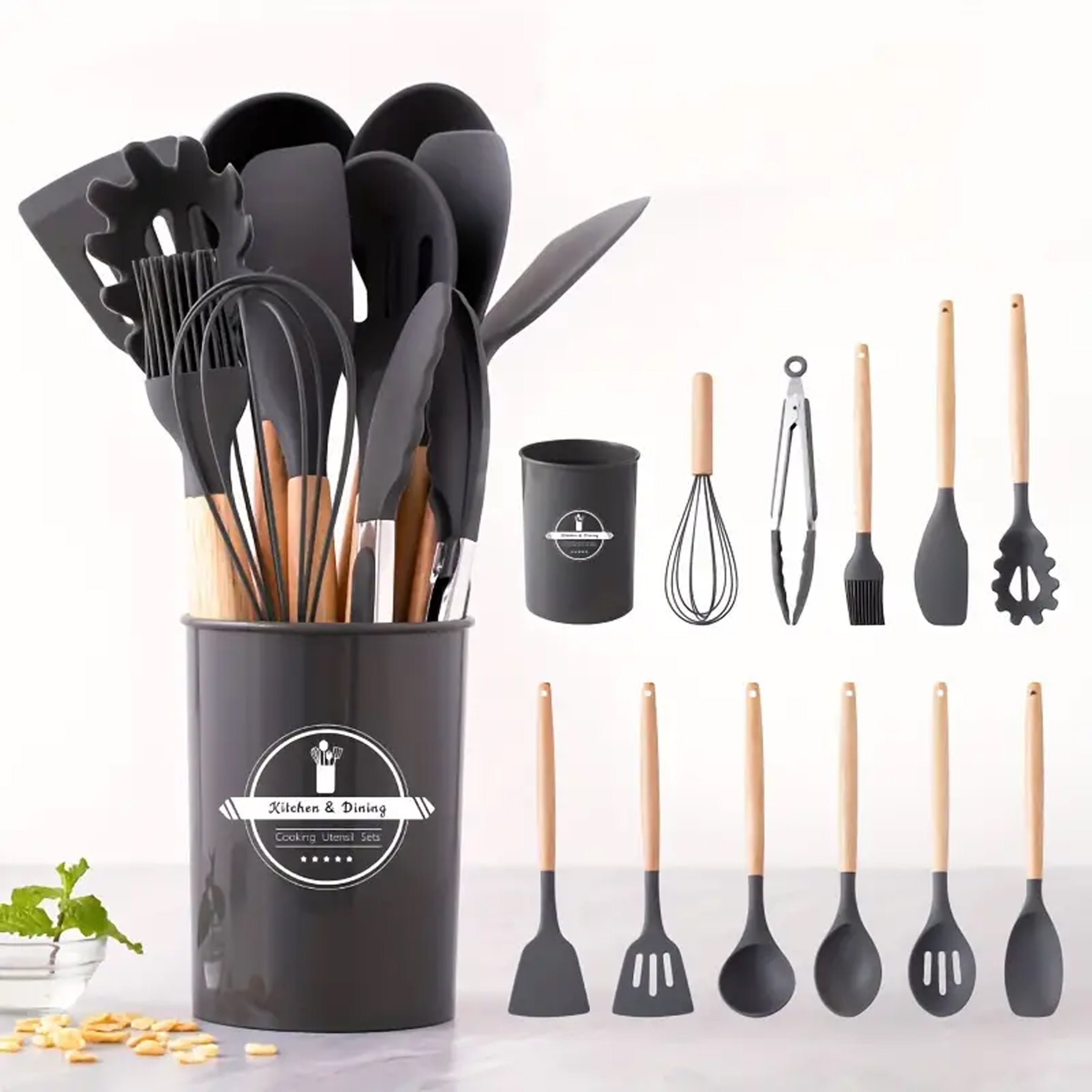 12-Piece Kitchen Utensil Set Silicone and Wooden Utensils