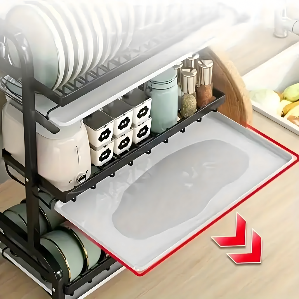 Dish Drying Rack Drainer Three-Tier Black Large XXL