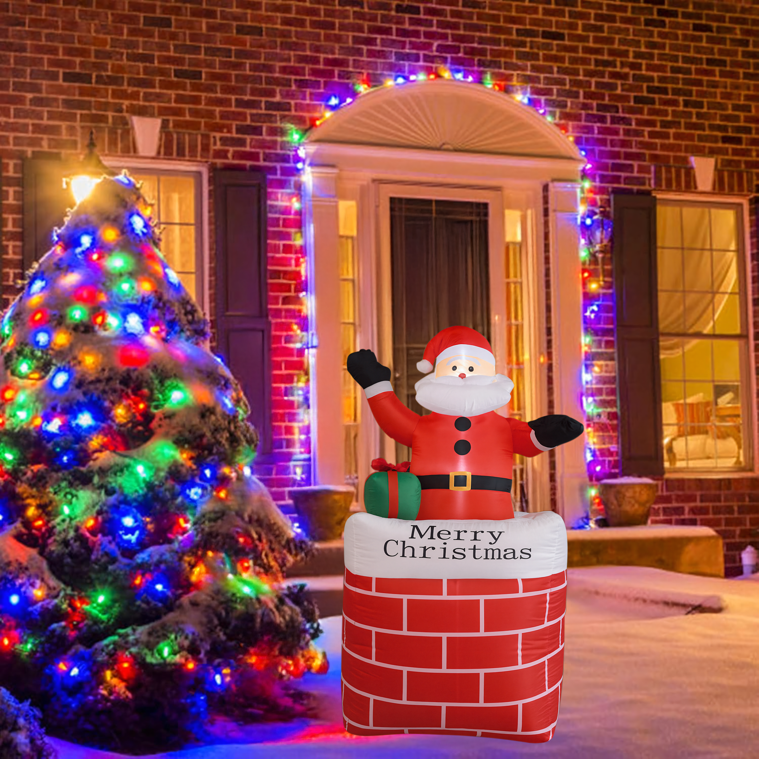 Täispuhutav jõuluvana korstnas jõulukaunistus valgustatud LED 150 cm