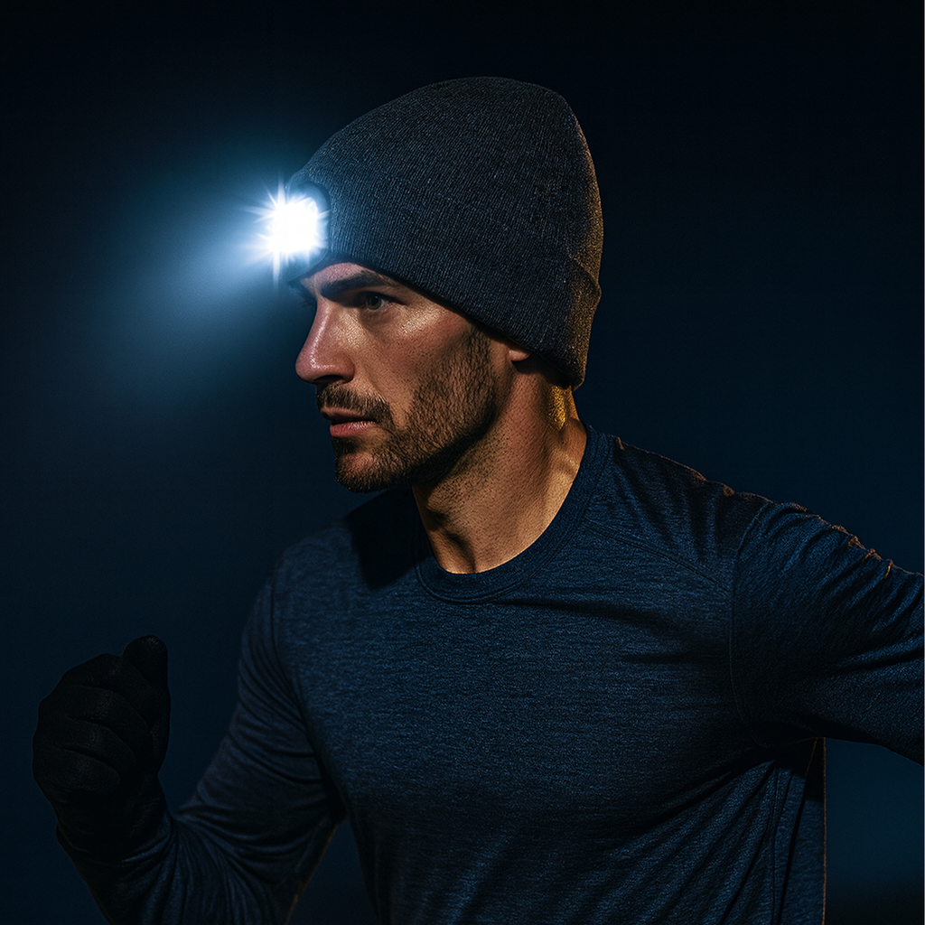 Talvemüts LED-taskulambi ja tööesilambiga jooksmiseks, hall