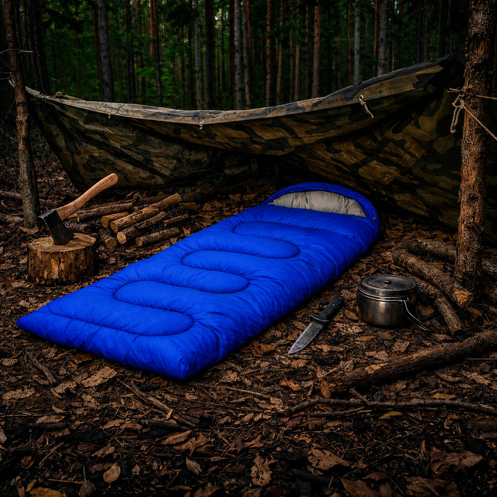 180x Mummy Sleeping Bag 2-in-1 210×70cm Warm Hooded Quilt Blue