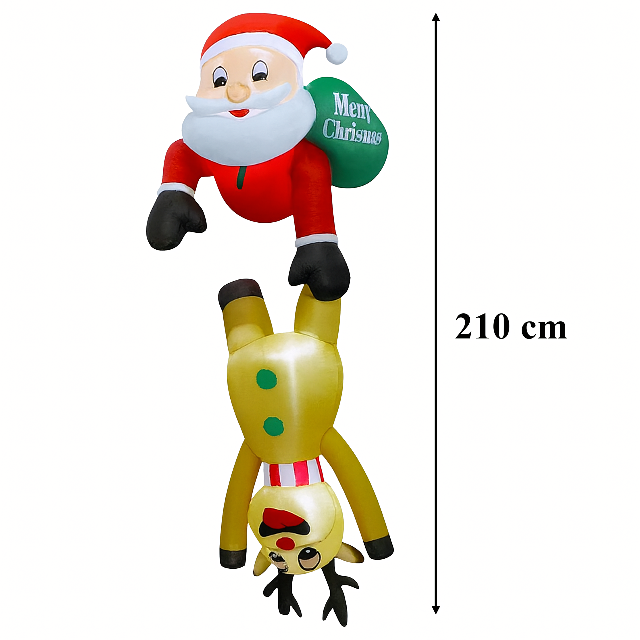 Täispuhutav jõuluvana põhjapõdraga 2.1m jõulukaunistus, LED-taustvalgustus