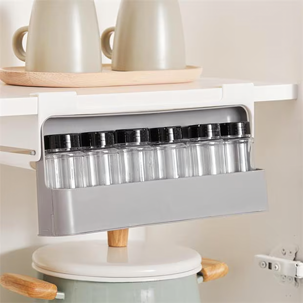 Drawer Organizer Shelf Suspended Spice Rack 6 Jars