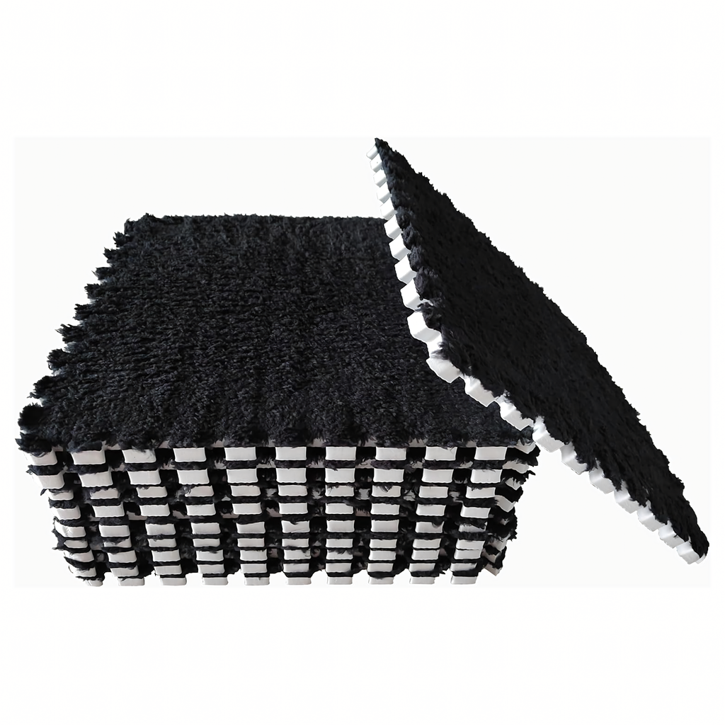 12x EVA Foam Puzzle Plush Mat Floor Carpet Black 30x30cm